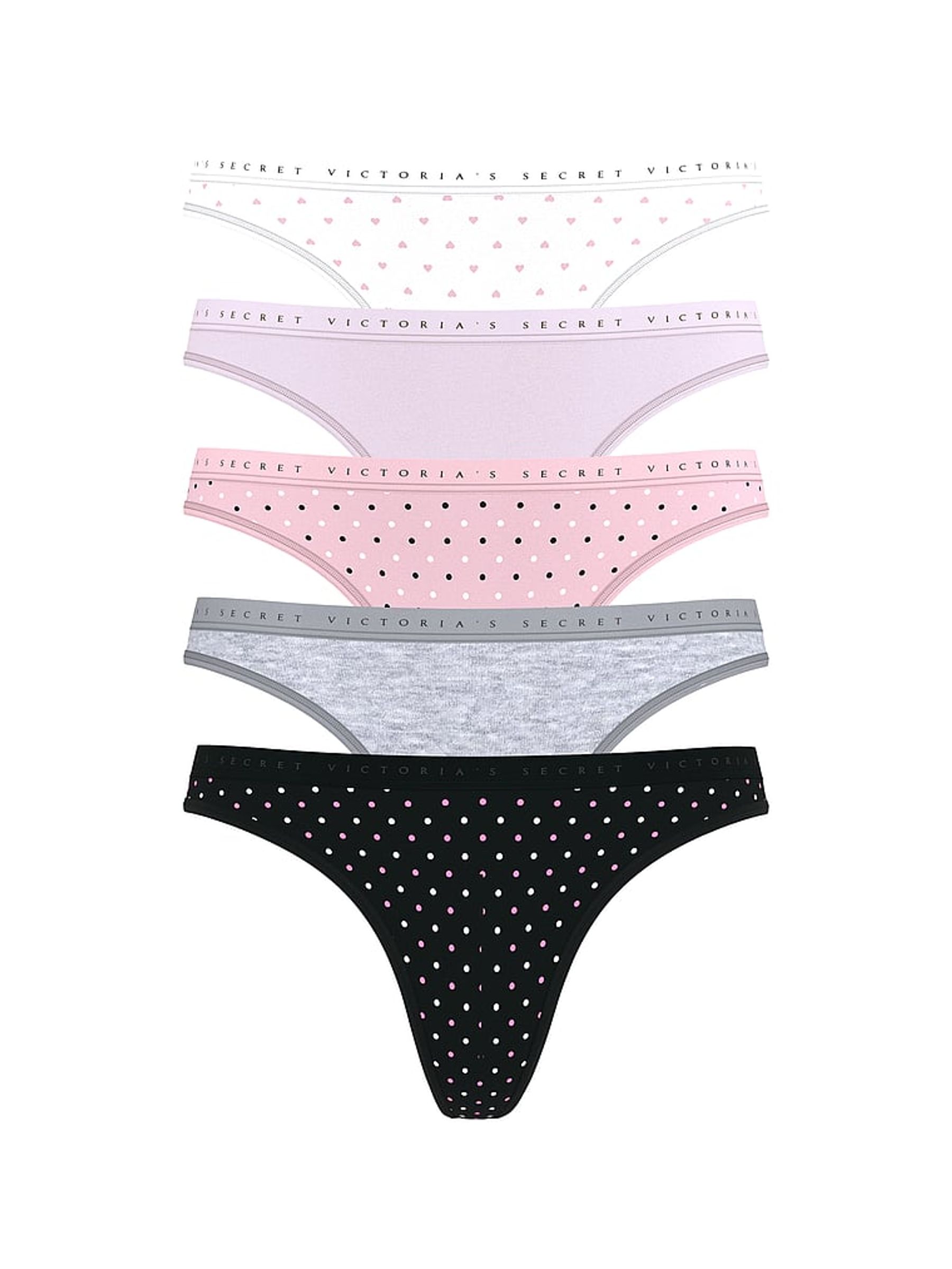 White/Purple/Pink/Grey/Black Thong 5 Pack Knickers - Image 1 of 2