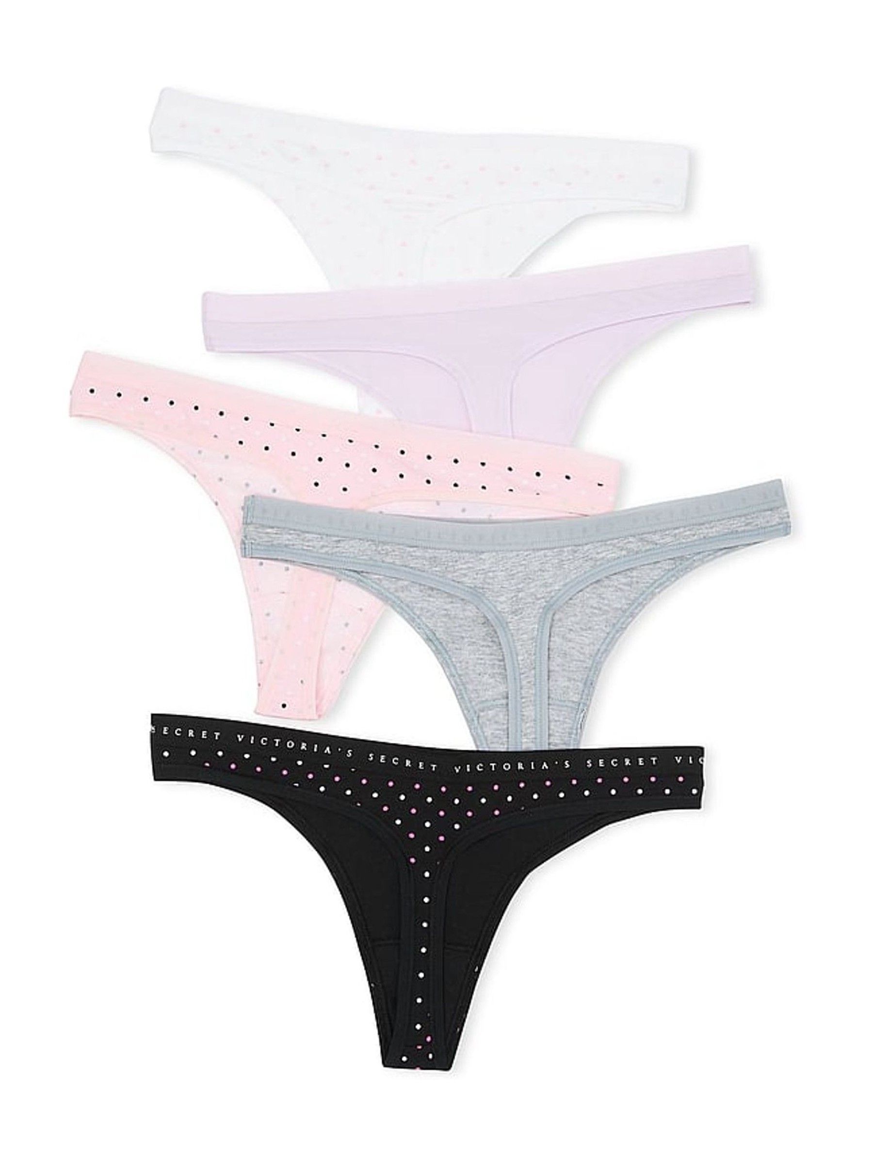 White/Purple/Pink/Grey/Black Thong 5 Pack Knickers - Image 2 of 2