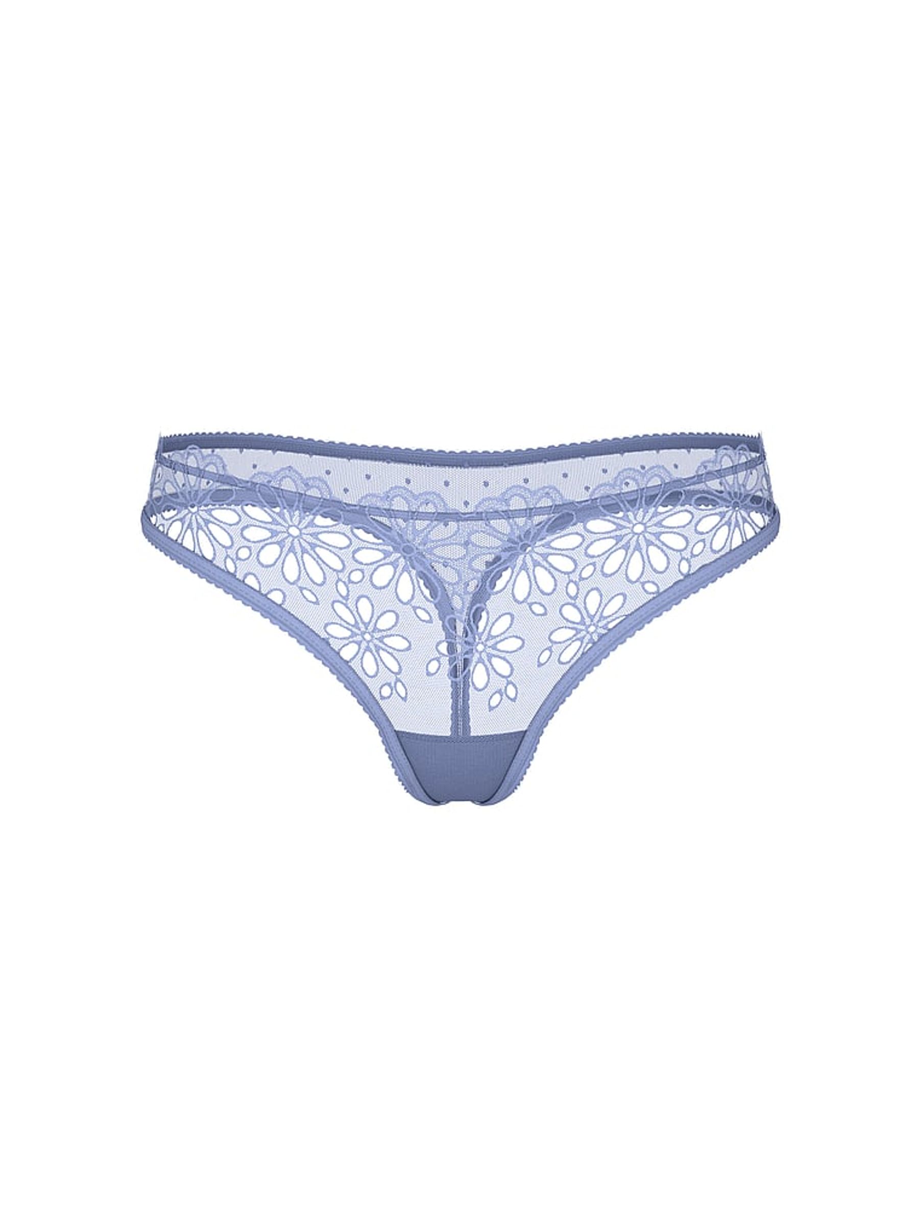 Smokey Blue Thong Eyelet Mesh Knickers - Image 4 of 5