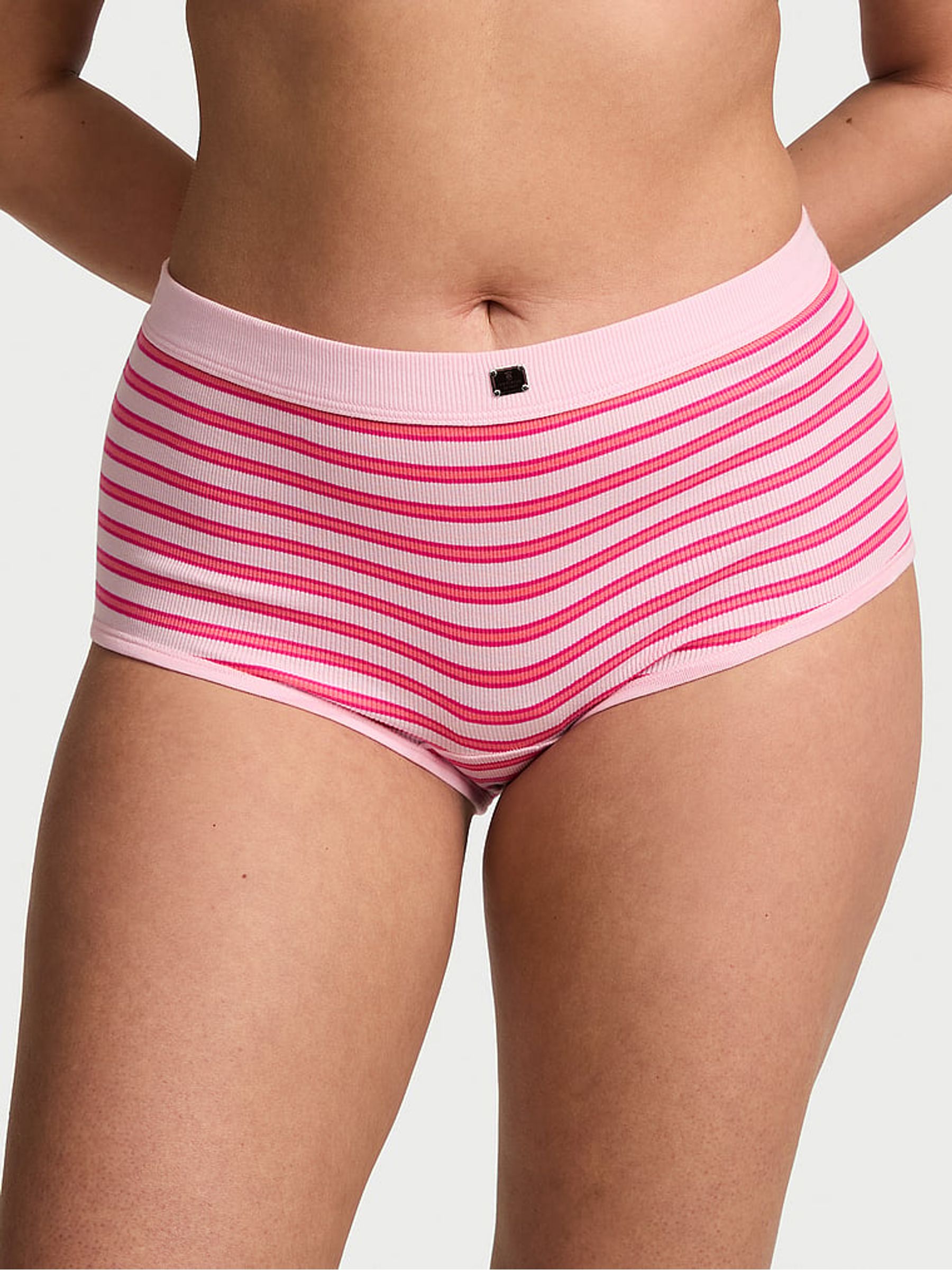 Pretty Blossom Pink Stripe Short Cotton Rib Logo Knickers - Image 1 of 2