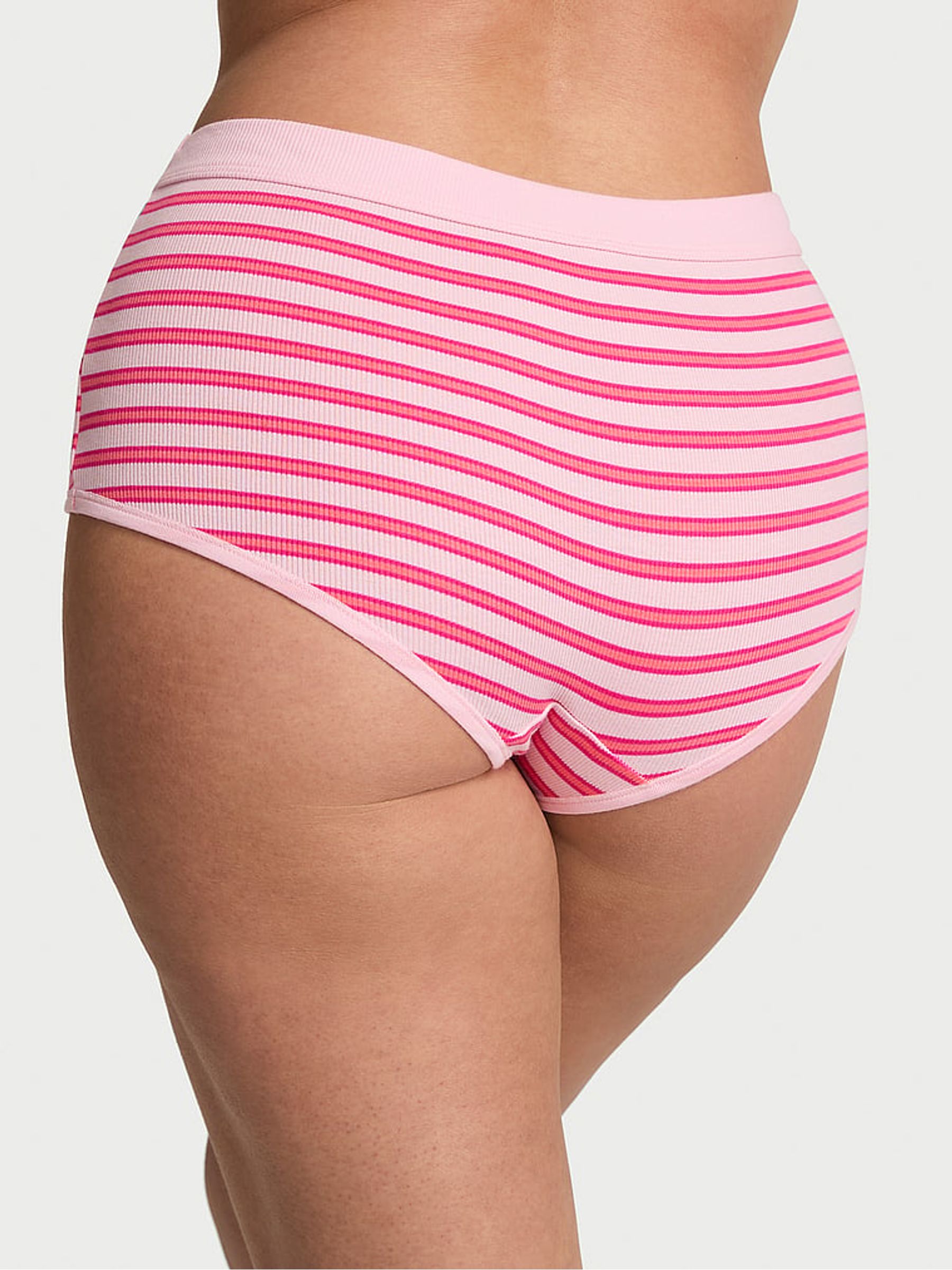 Pretty Blossom Pink Stripe Short Cotton Rib Logo Knickers - Image 2 of 2