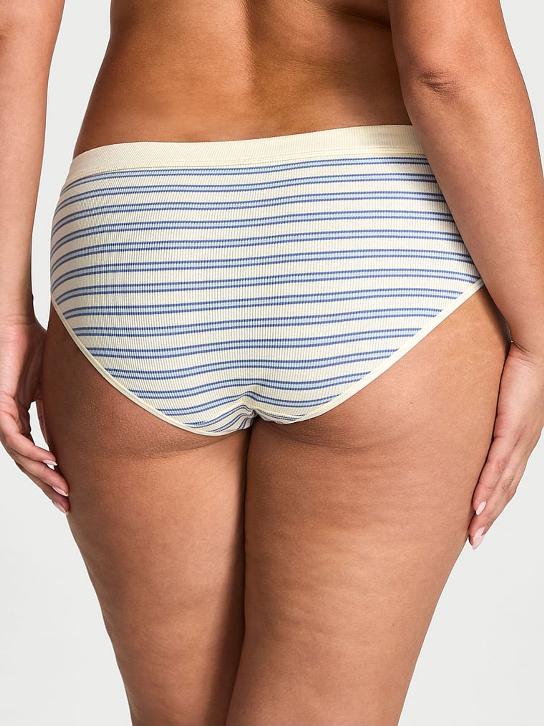 Cream Stripe Nude Hipster Cotton Rib Logo Knickers - Image 2 of 2