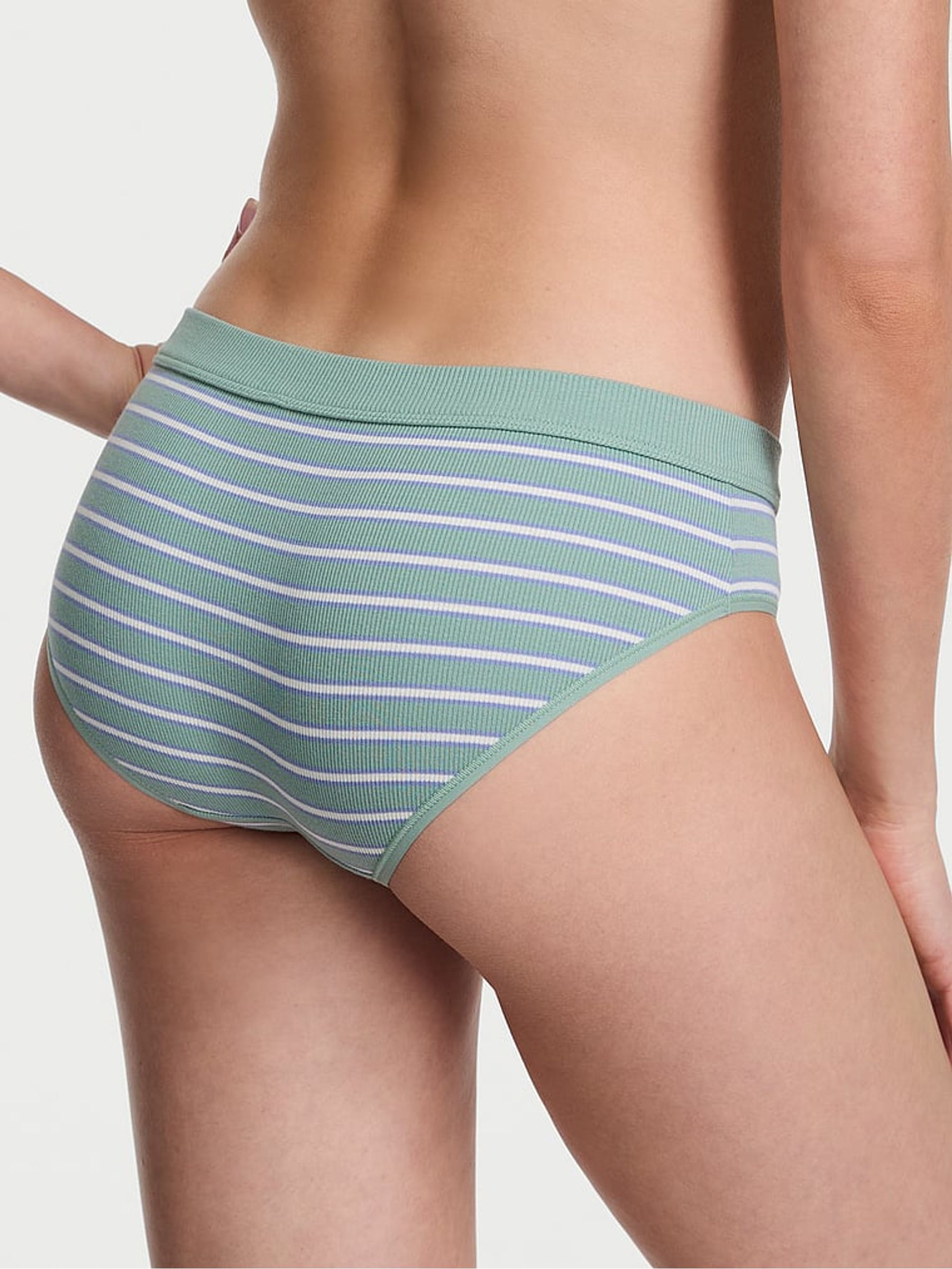 Seasalt Green Stripe Hipster Cotton Rib Logo Knickers - Image 2 of 2