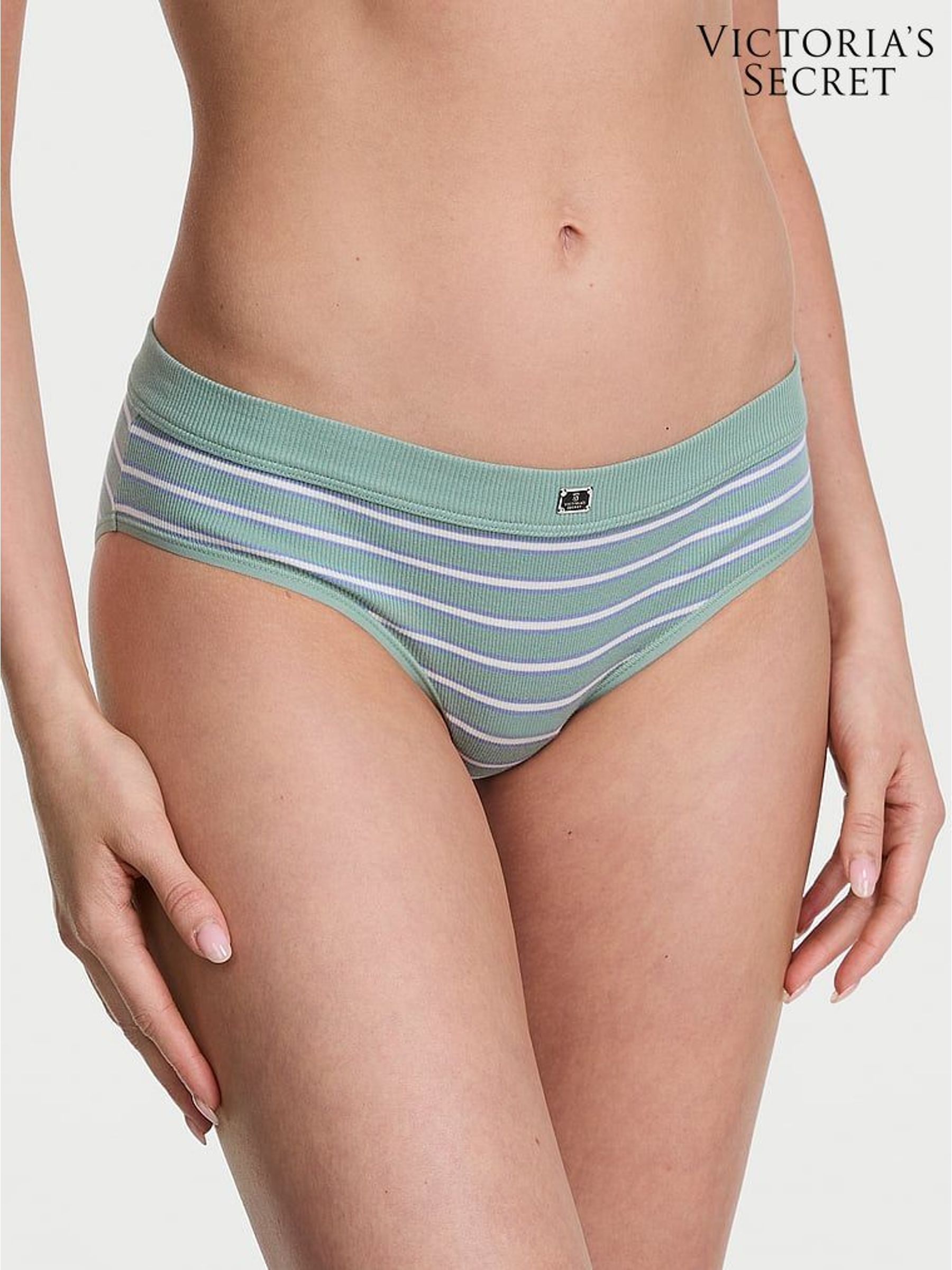 Seasalt Green Stripe Hipster Cotton Rib Logo Knickers - Image 3 of 3