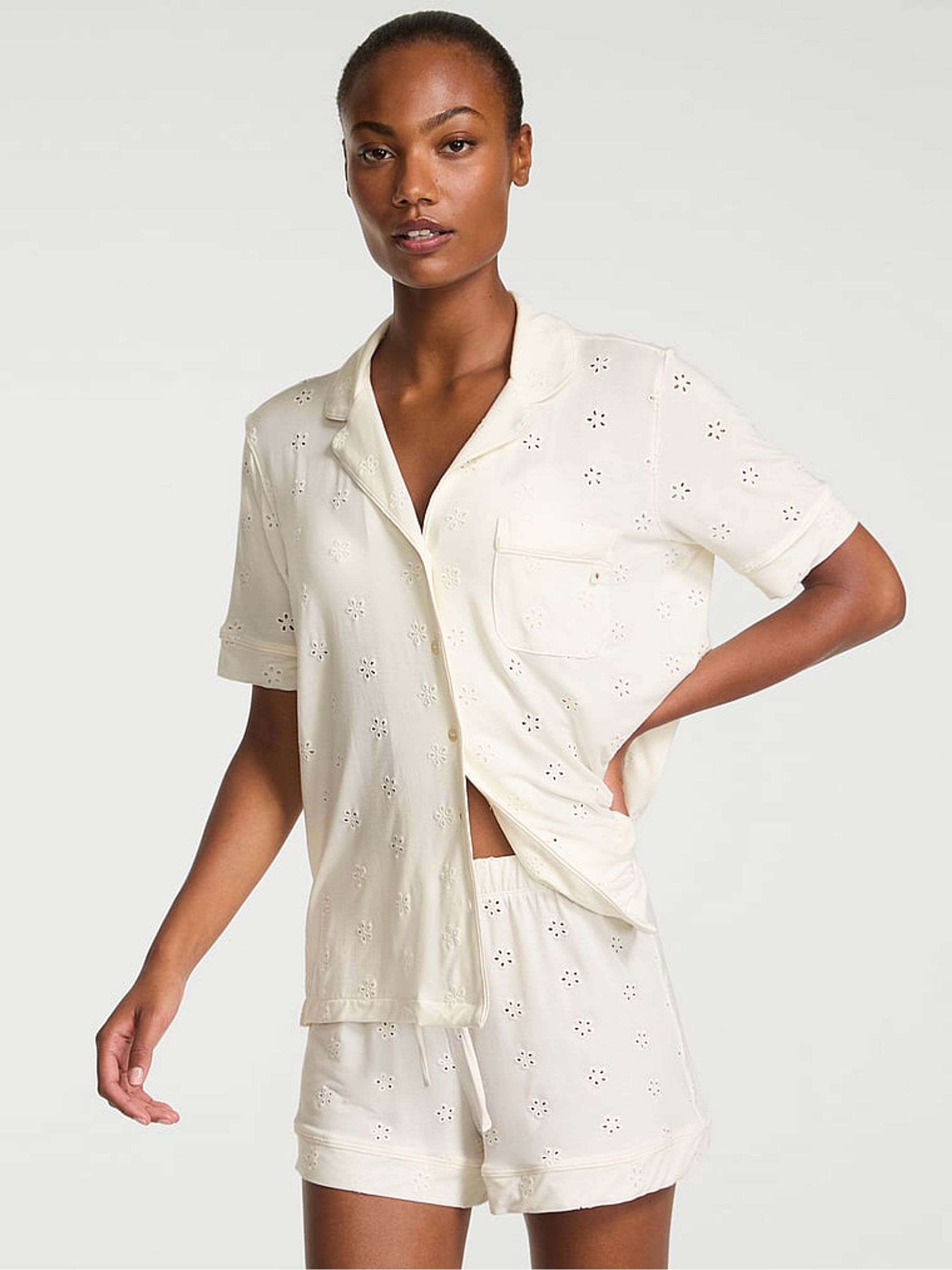 Coconut White Eyelet Modal Short Pyjama Set - Image 1 of 3