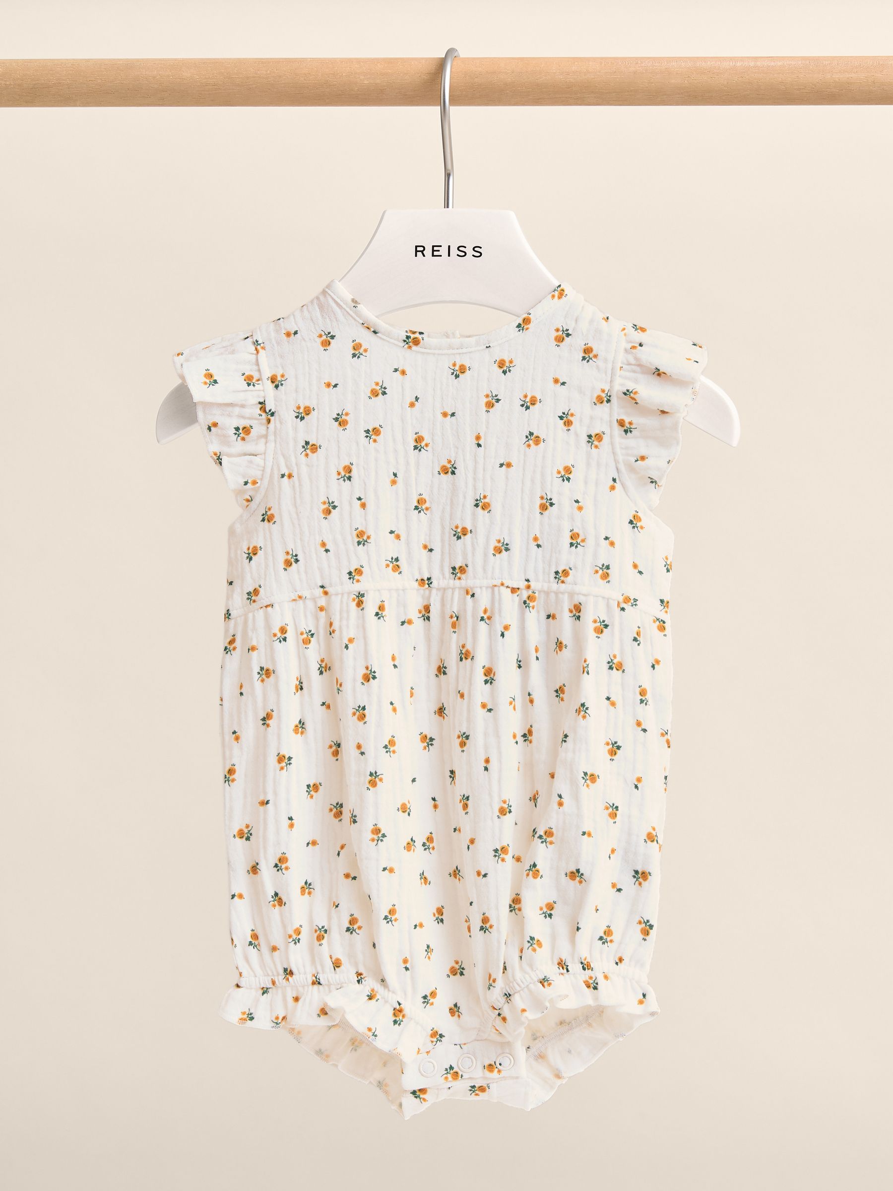 Cotton Seersucker Floral Print Romper in Ivory Print - Image 2 of 4