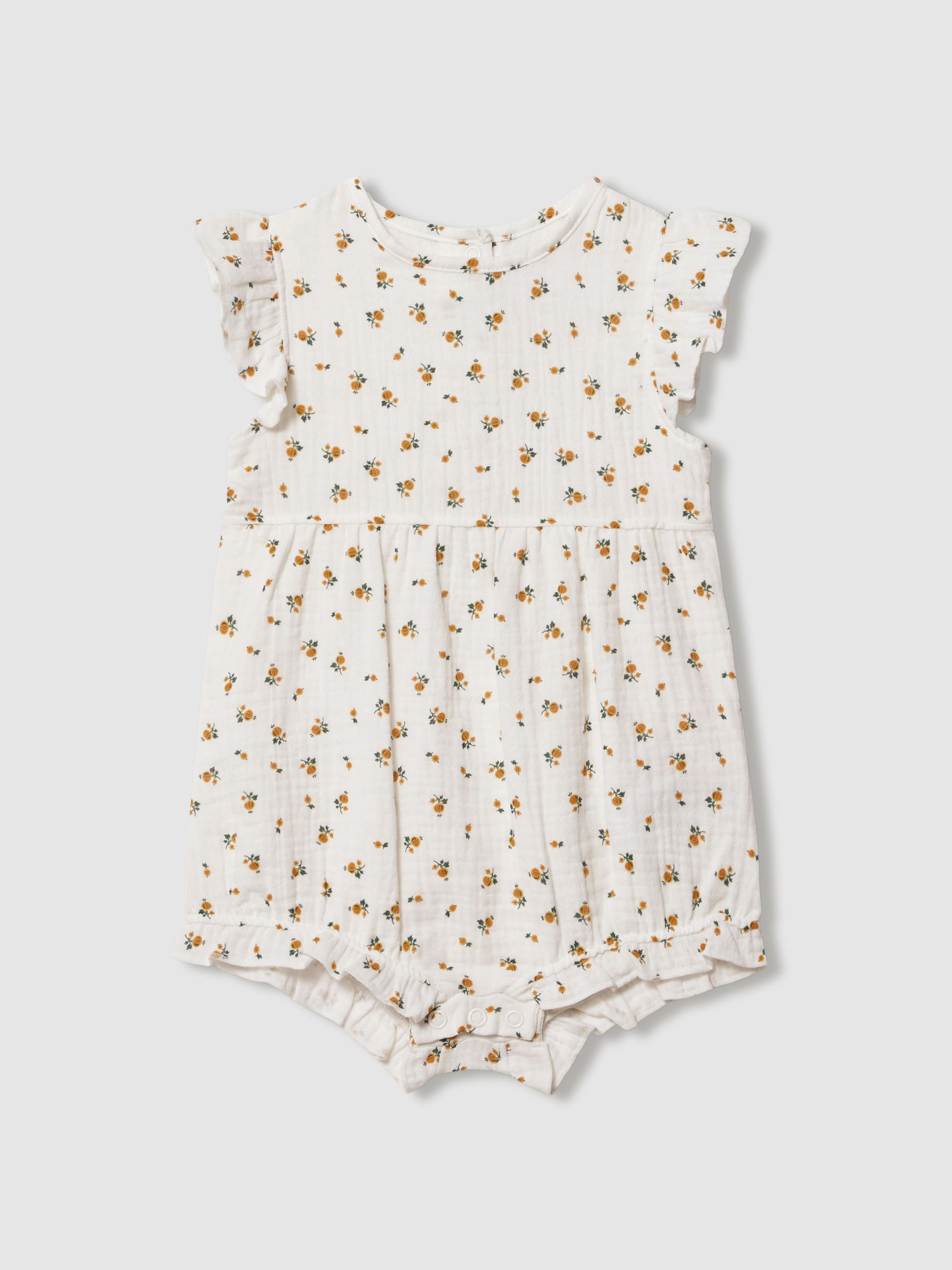 Cotton Seersucker Floral Print Romper in Ivory Print - Image 3 of 4