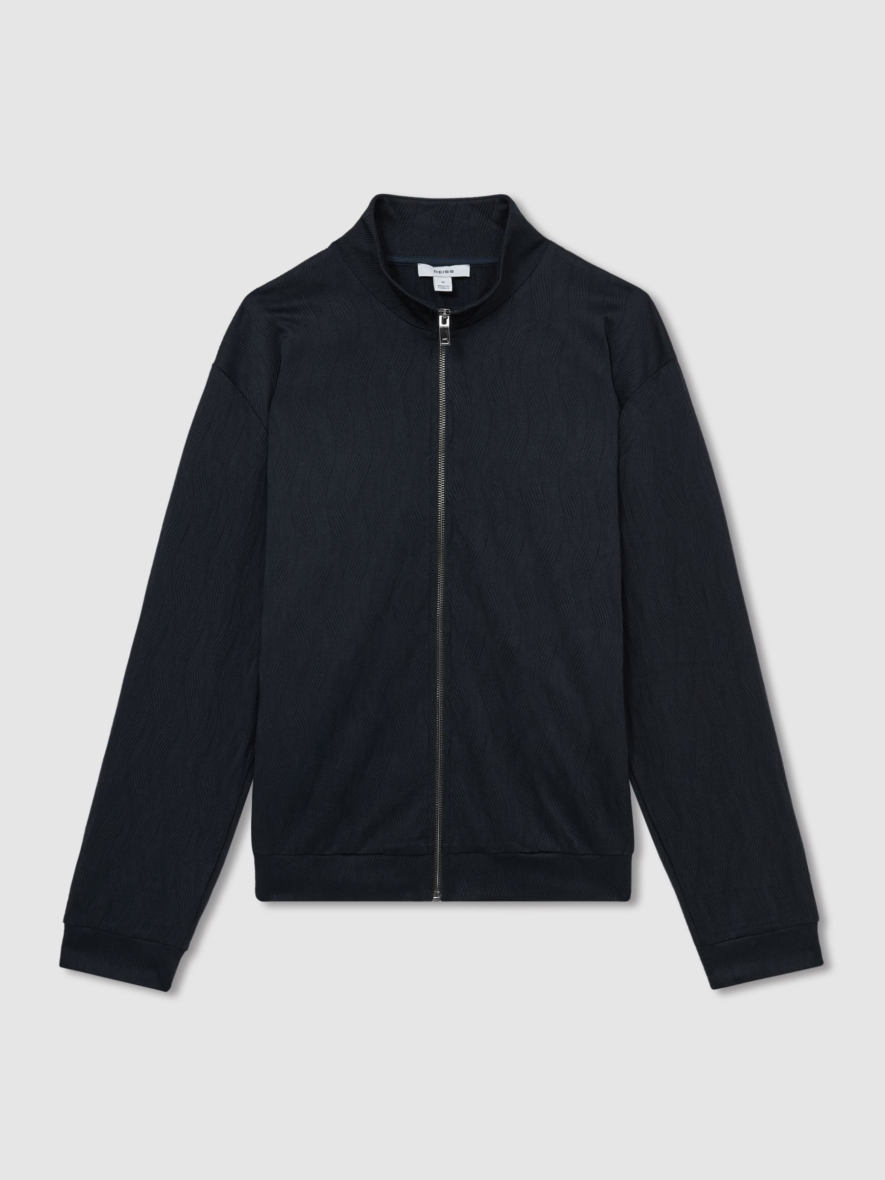 Wave-Jacquard Zip-Through Jacket in Navy - Image 2 of 7