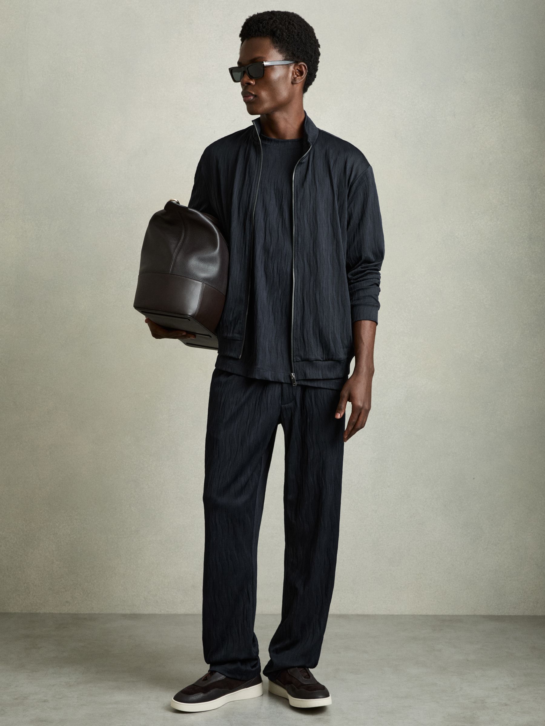 Wave-Jacquard Zip-Through Jacket in Navy - Image 3 of 7