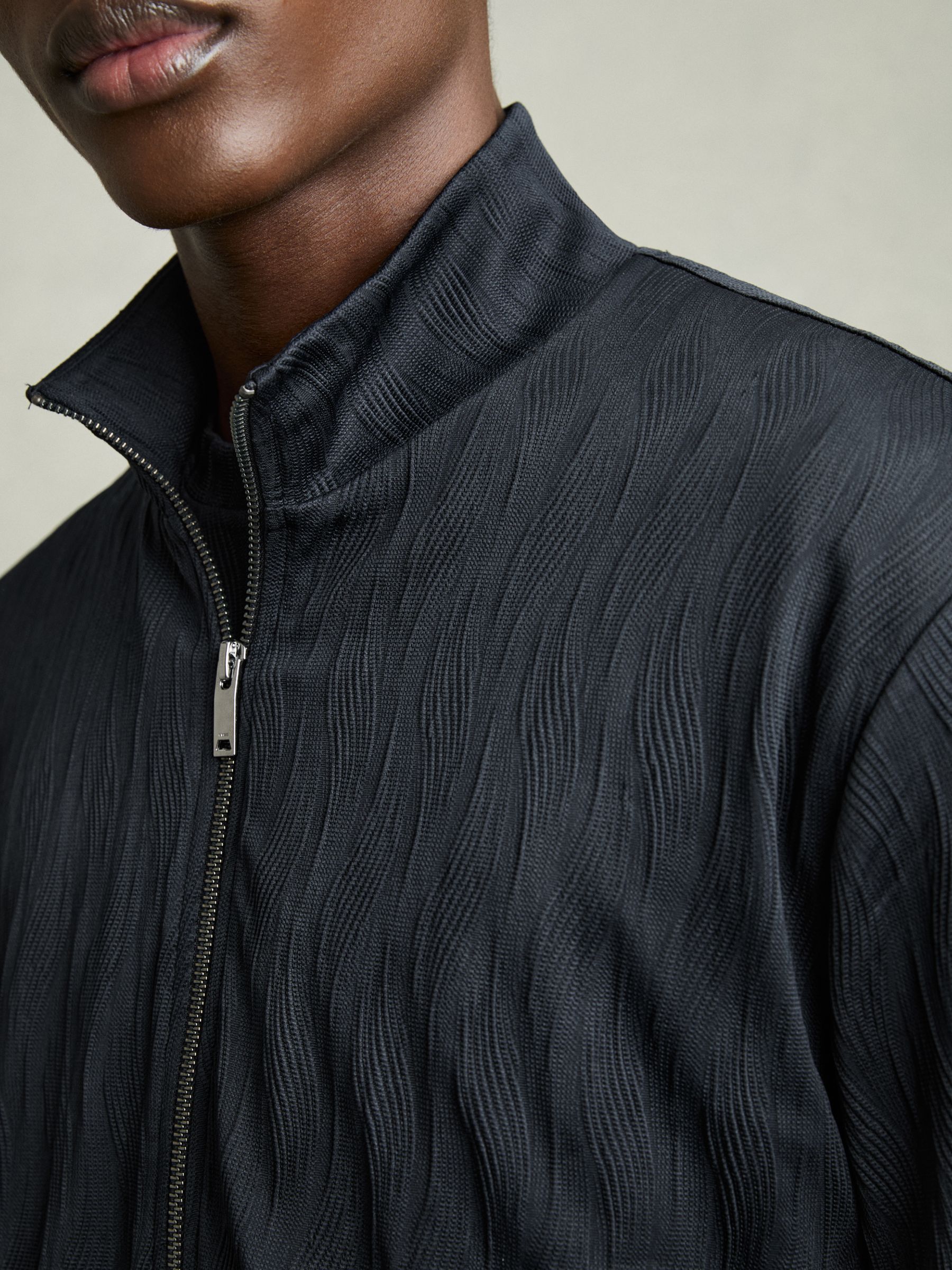 Wave-Jacquard Zip-Through Jacket in Navy - Image 4 of 7