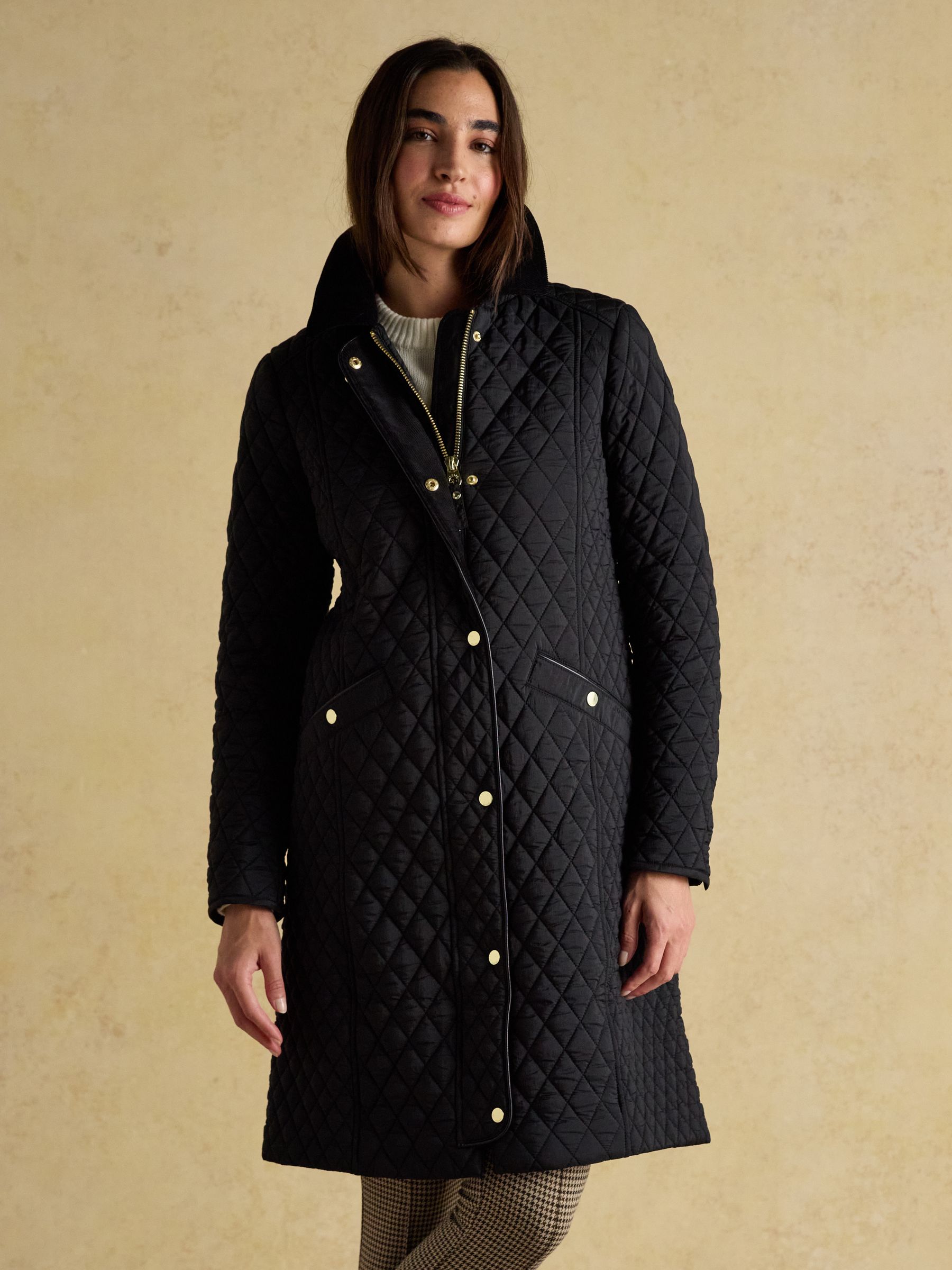 Rosewell Black Longline Diamond Quilted Showerproof Coat with Collar - Image 1 of 13 Rosewell Black Longline Diamond Quilted Showerproof Coat with Collar - Image 1 of 13