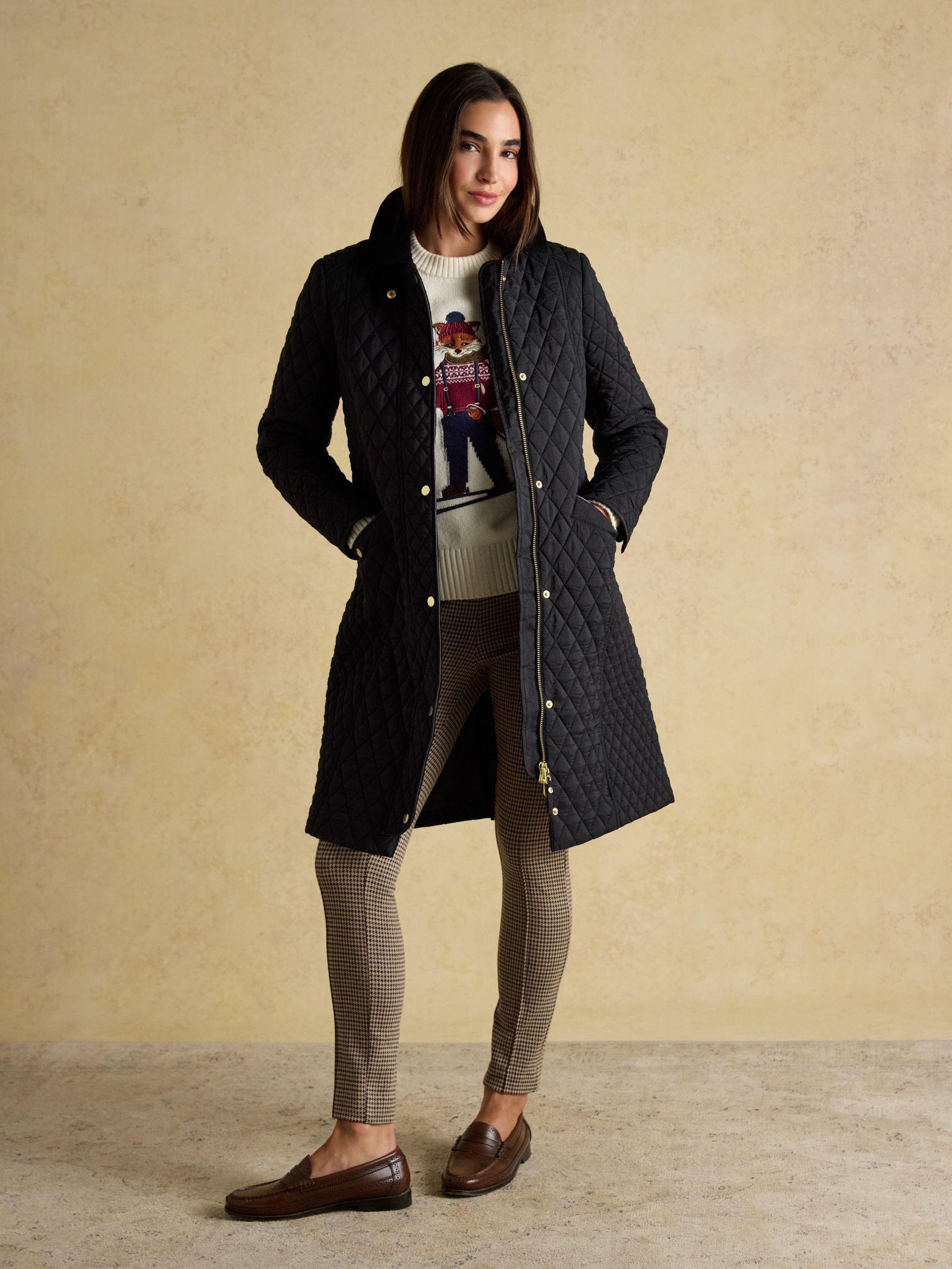 Rosewell Black Longline Diamond Quilted Showerproof Coat with Collar - Image 10 of 13