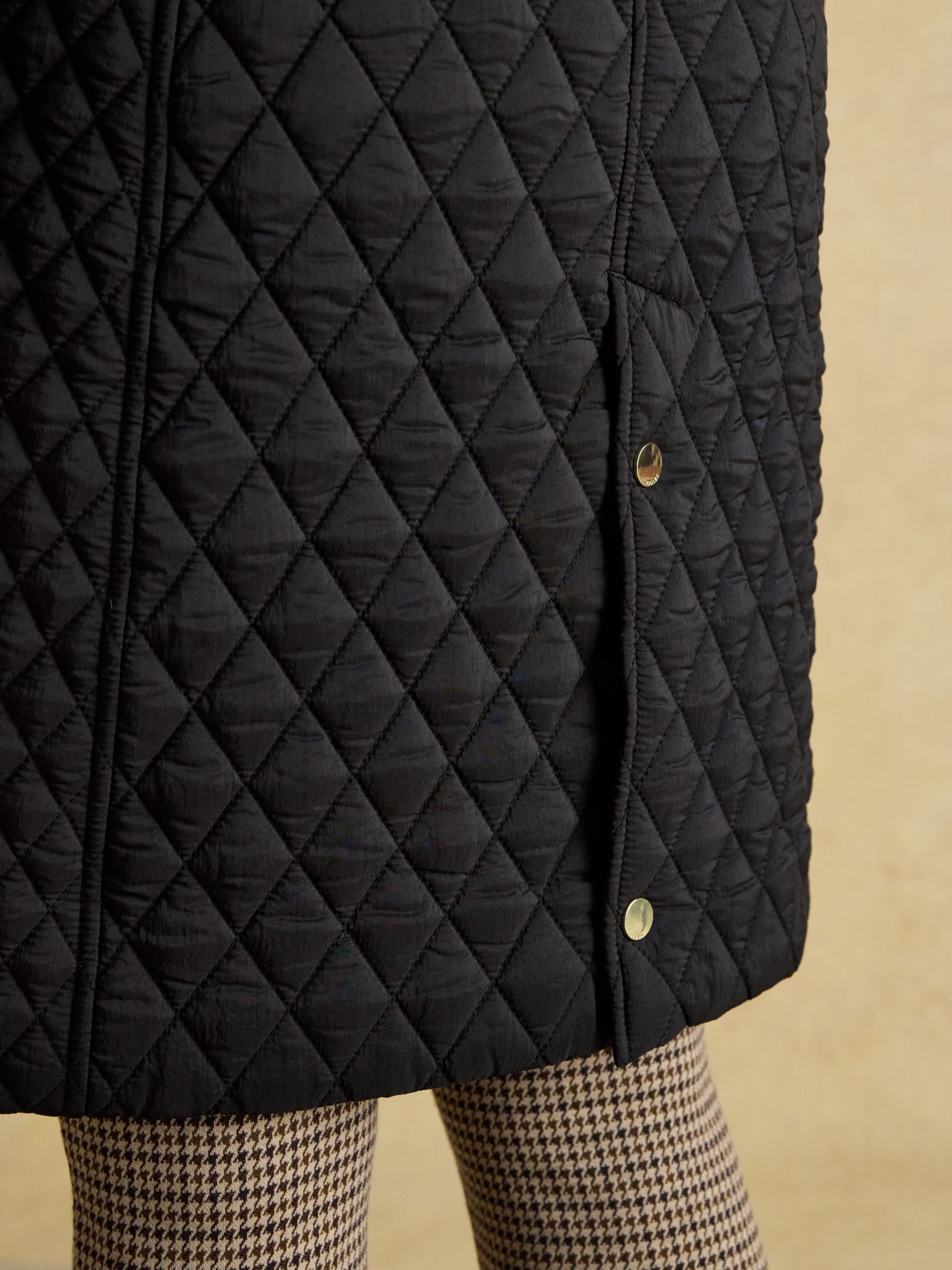 Rosewell Black Longline Diamond Quilted Showerproof Coat with Collar - Image 11 of 13