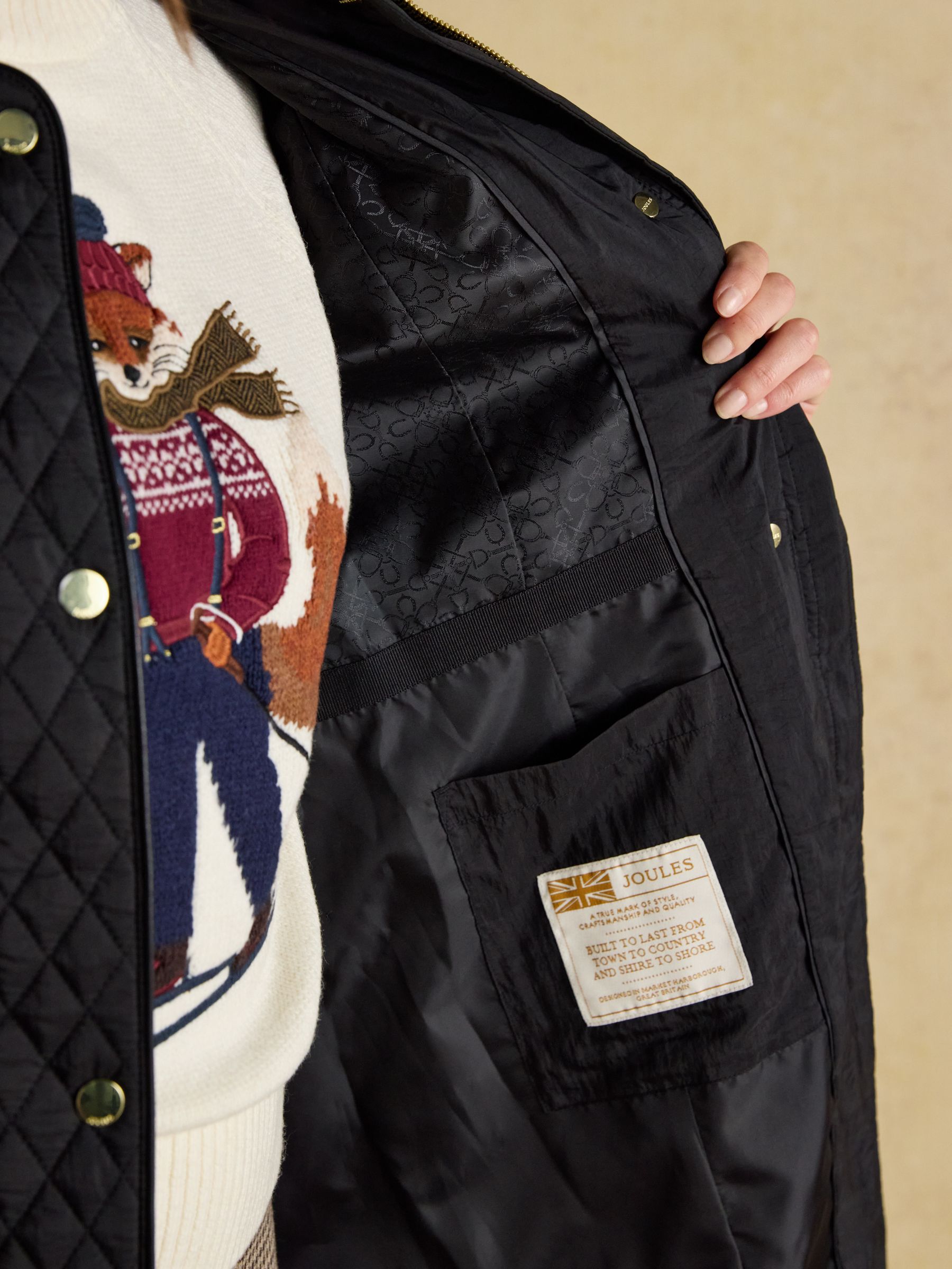 Rosewell Black Longline Diamond Quilted Showerproof Coat with Collar - Image 12 of 13