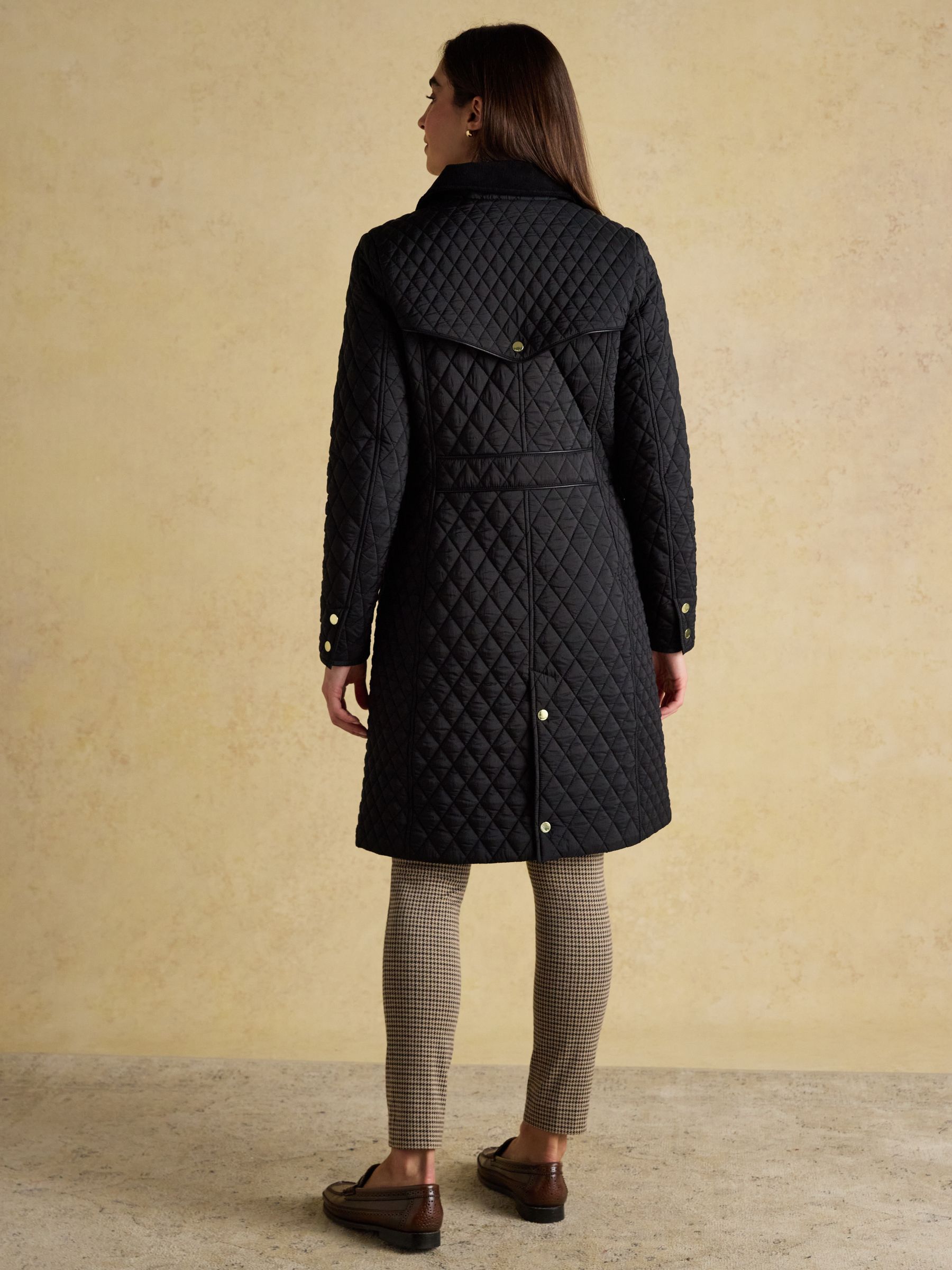 Rosewell Black Longline Diamond Quilted Showerproof Coat with Collar - Image 2 of 13 Rosewell Black Longline Diamond Quilted Showerproof Coat with Collar - Image 2 of 13