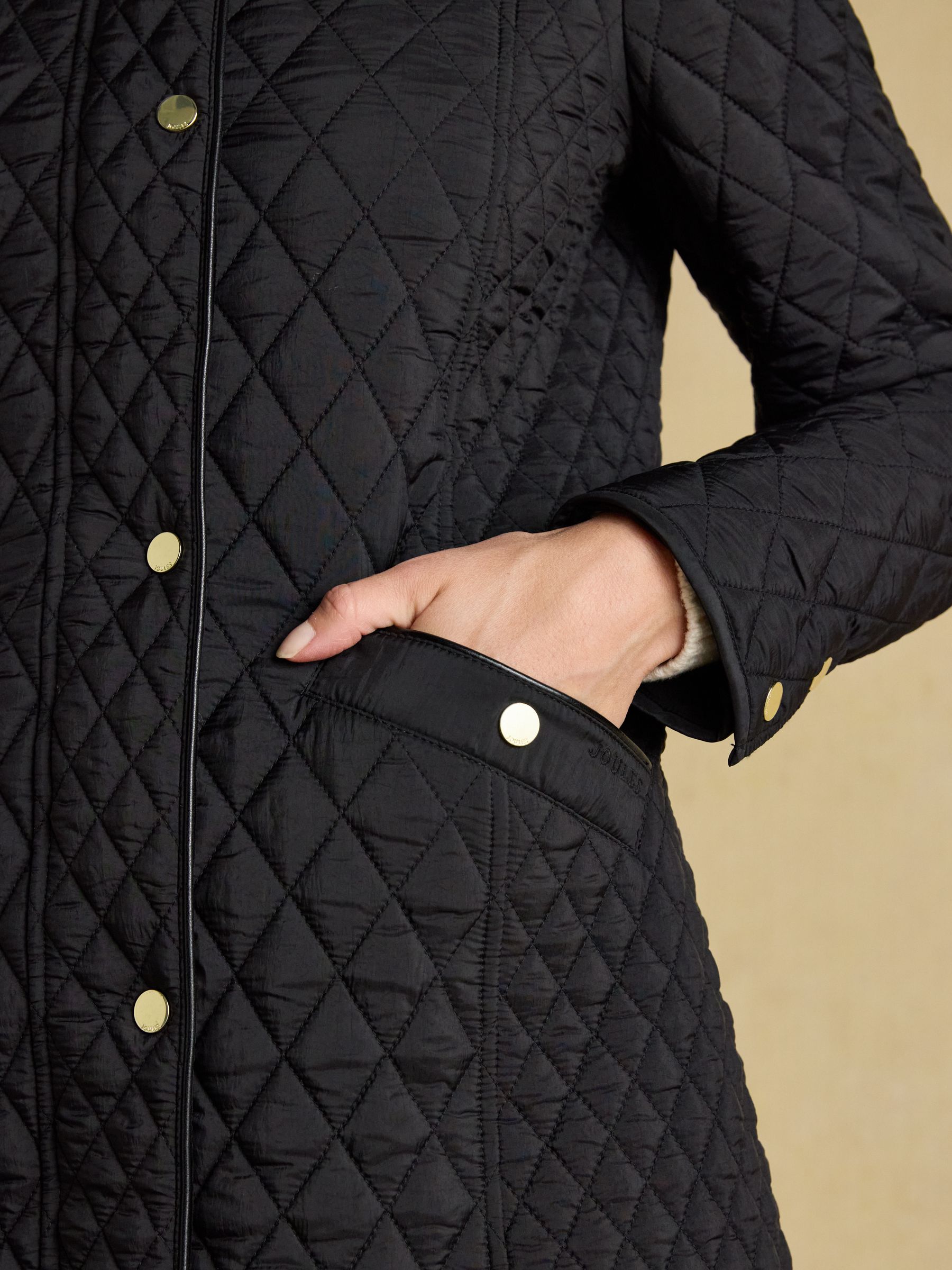 Rosewell Black Longline Diamond Quilted Showerproof Coat with Collar - Image 4 of 13