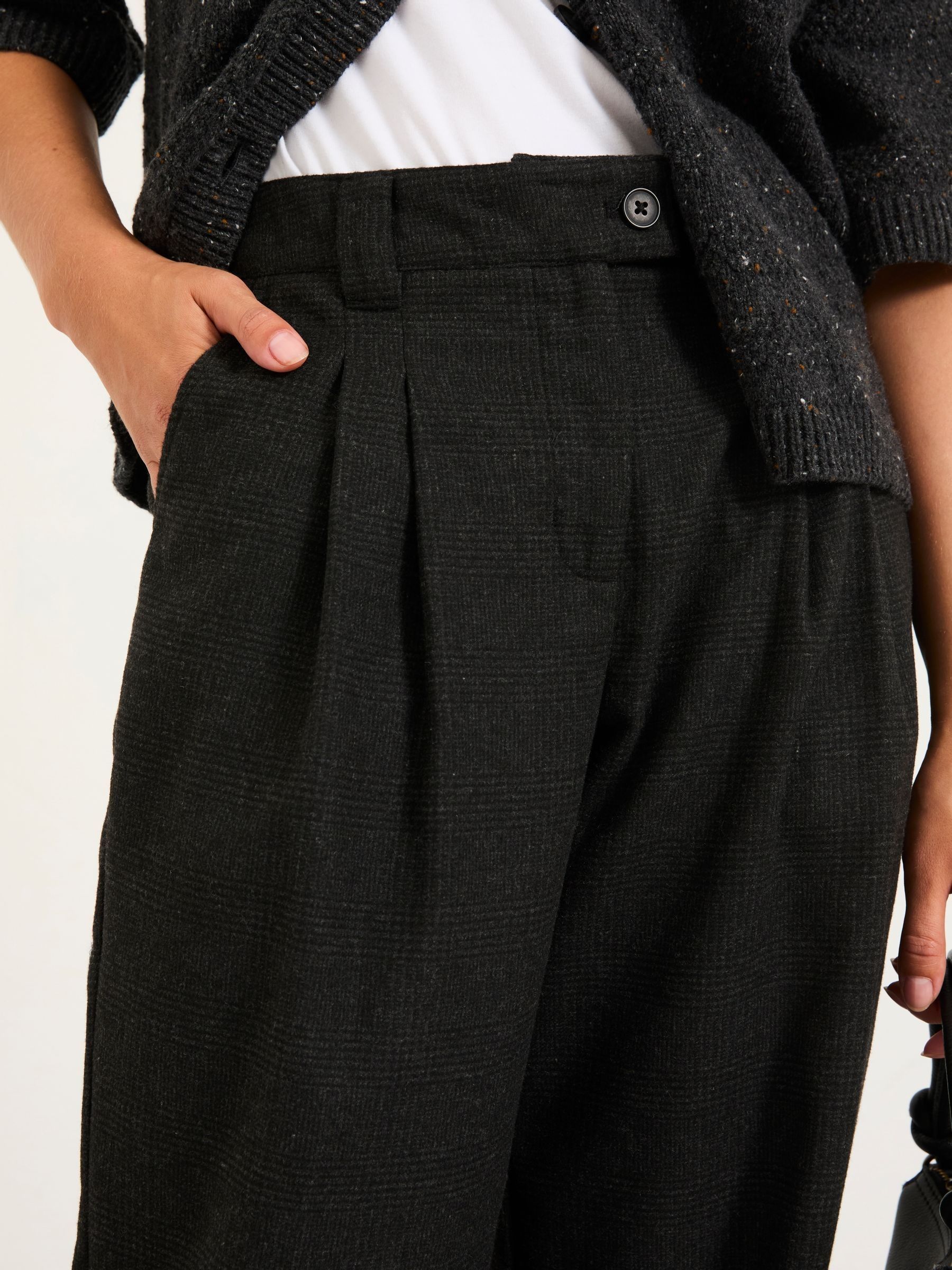 Juno Charcoal Grey Check Straight Leg Trousers - Image 3 of 6
