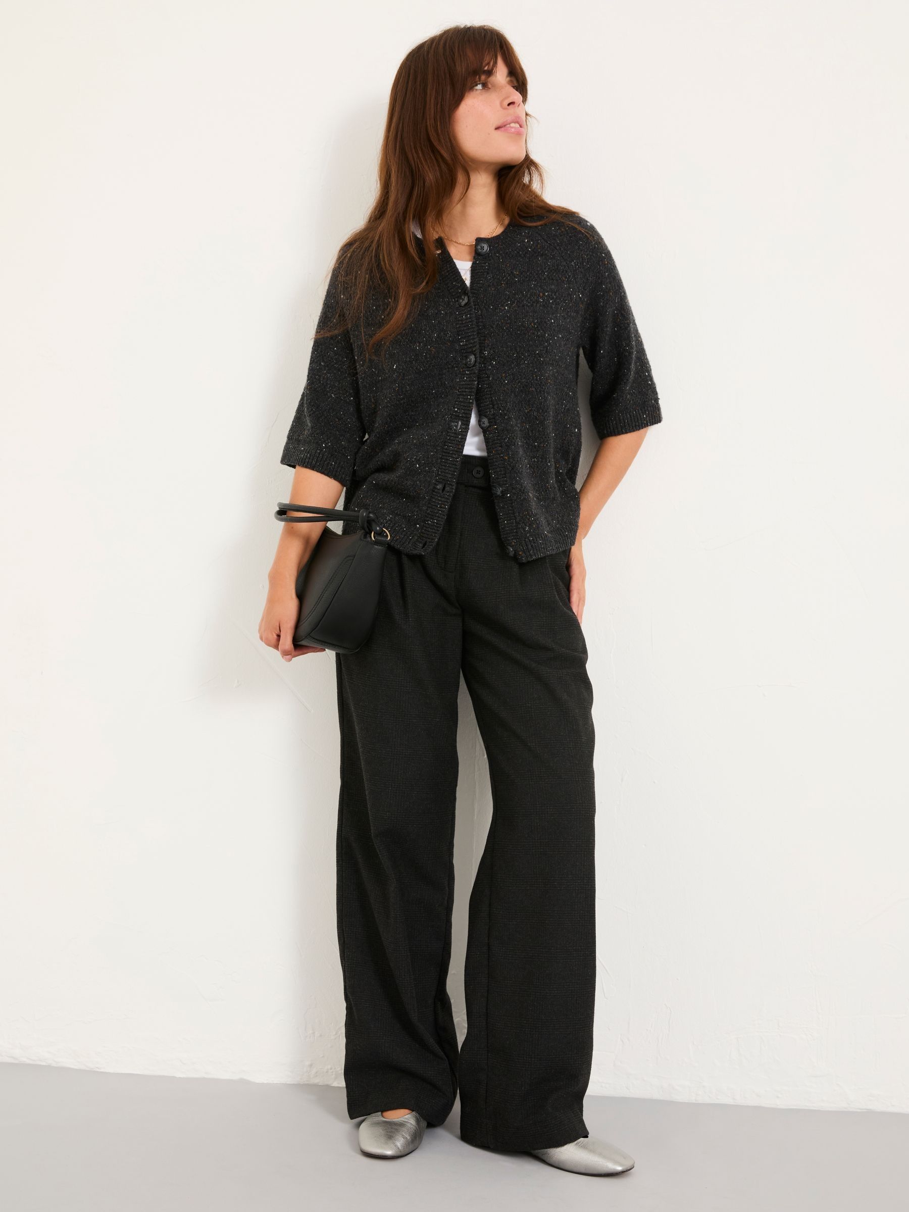 Juno Charcoal Grey Check Straight Leg Trousers - Image 5 of 6