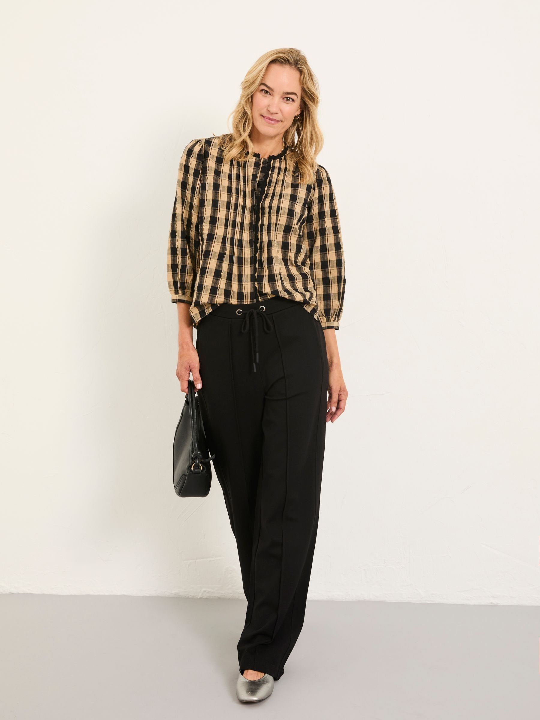 Ely Black Ponte Wide Leg Trouser - Image 1 of 5