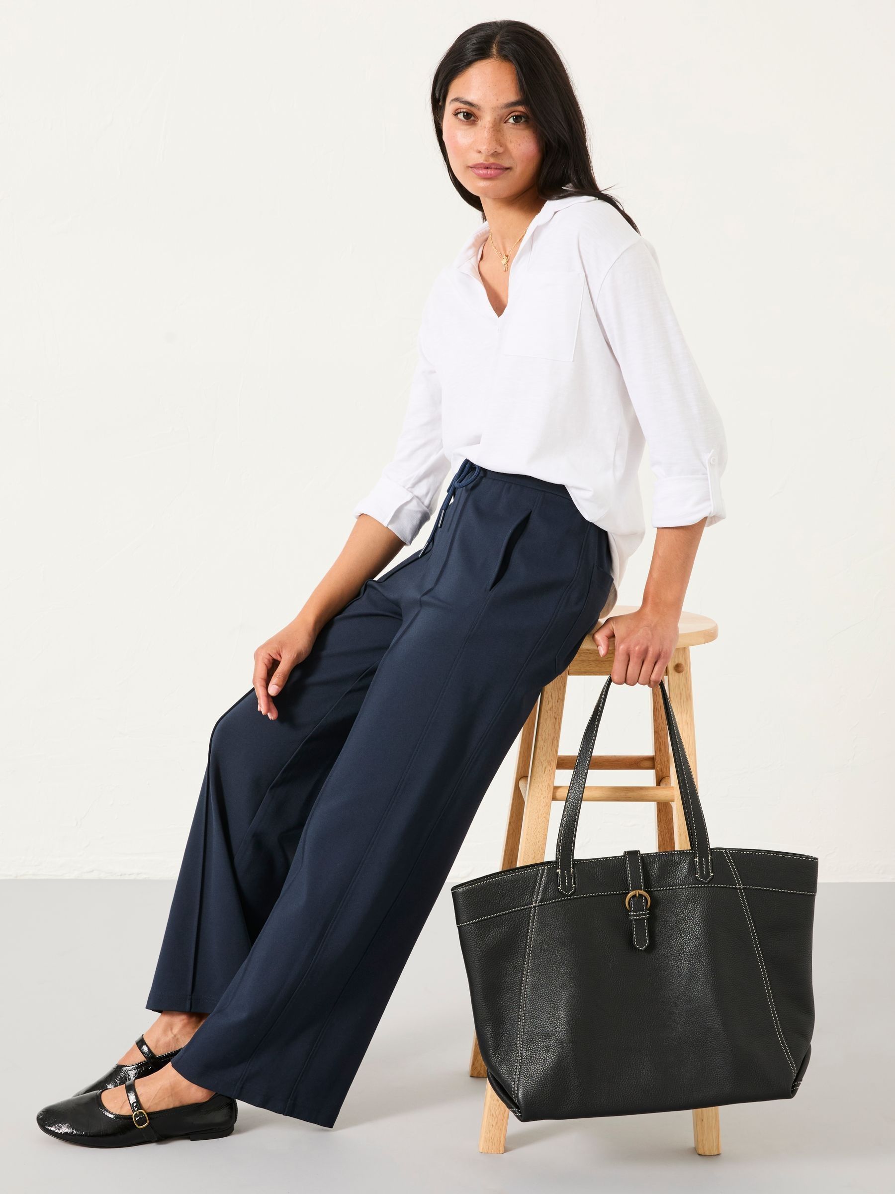 Ely Navy Ponte Wide Leg Trouser - Image 3 of 6