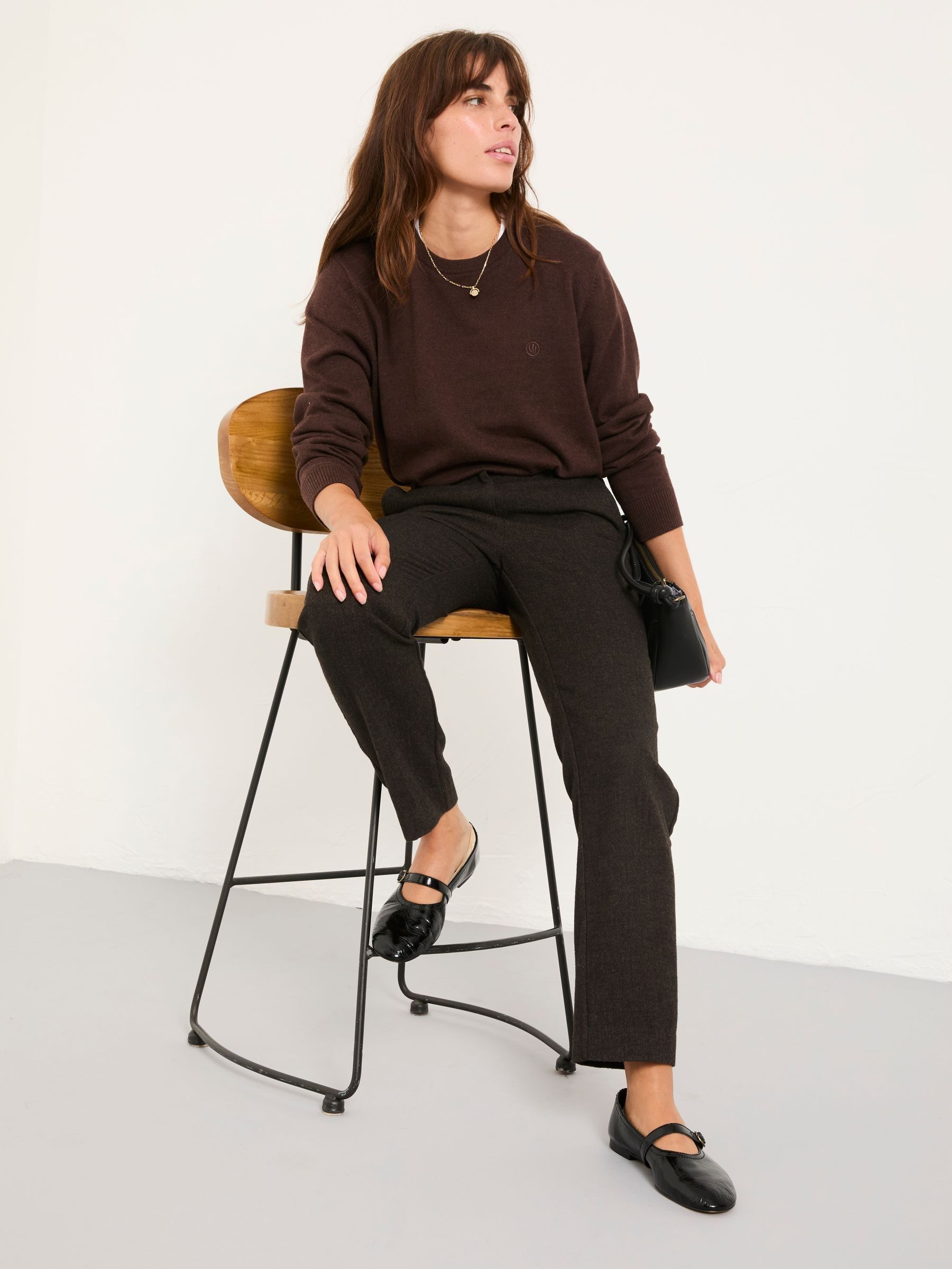 Tilly Chocolate Brown Herringbone Tapered Trousers - Image 4 of 6