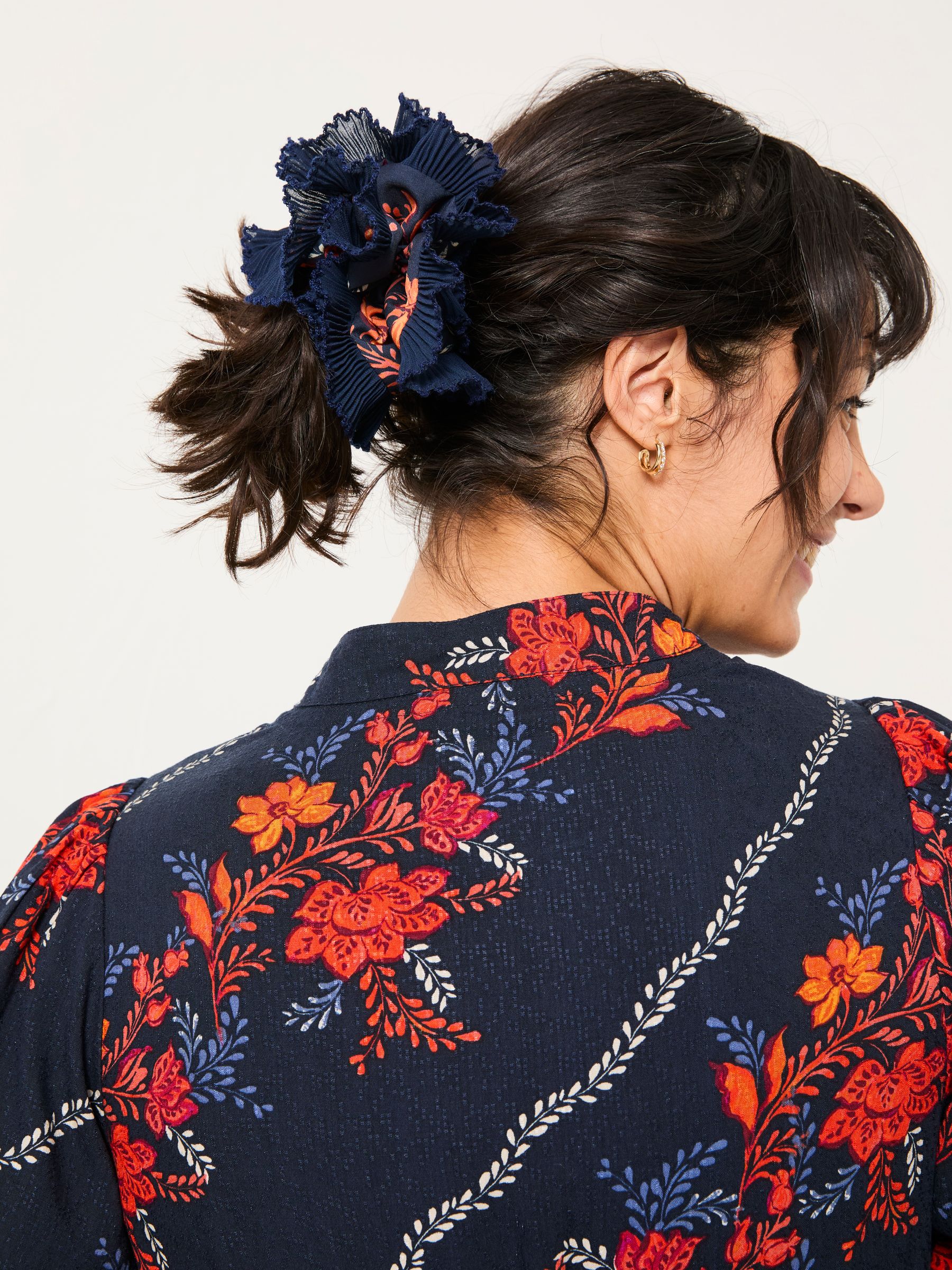 Navy Folk Floral Printed Scrunchie - Image 1 of 3