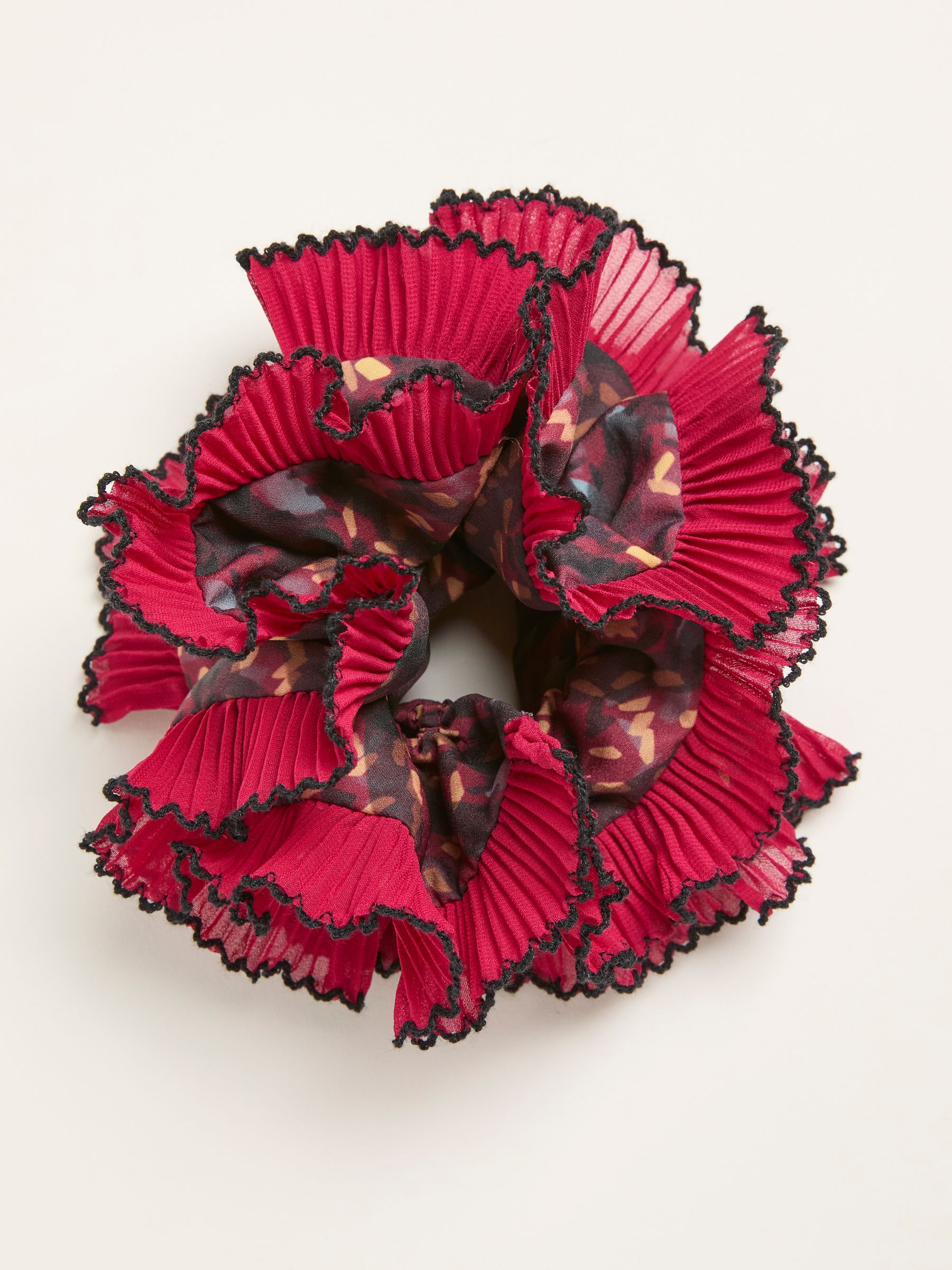 Burgundy Red Sketchy Texture Printed Scrunchie - Image 1 of 2