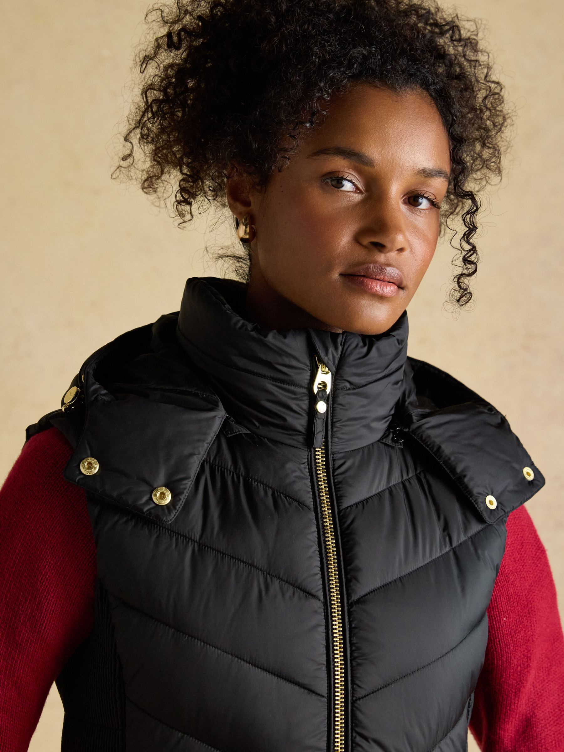 Pembury Black Longline Showerproof Padded Gilet with Hood - Image 3 of 12