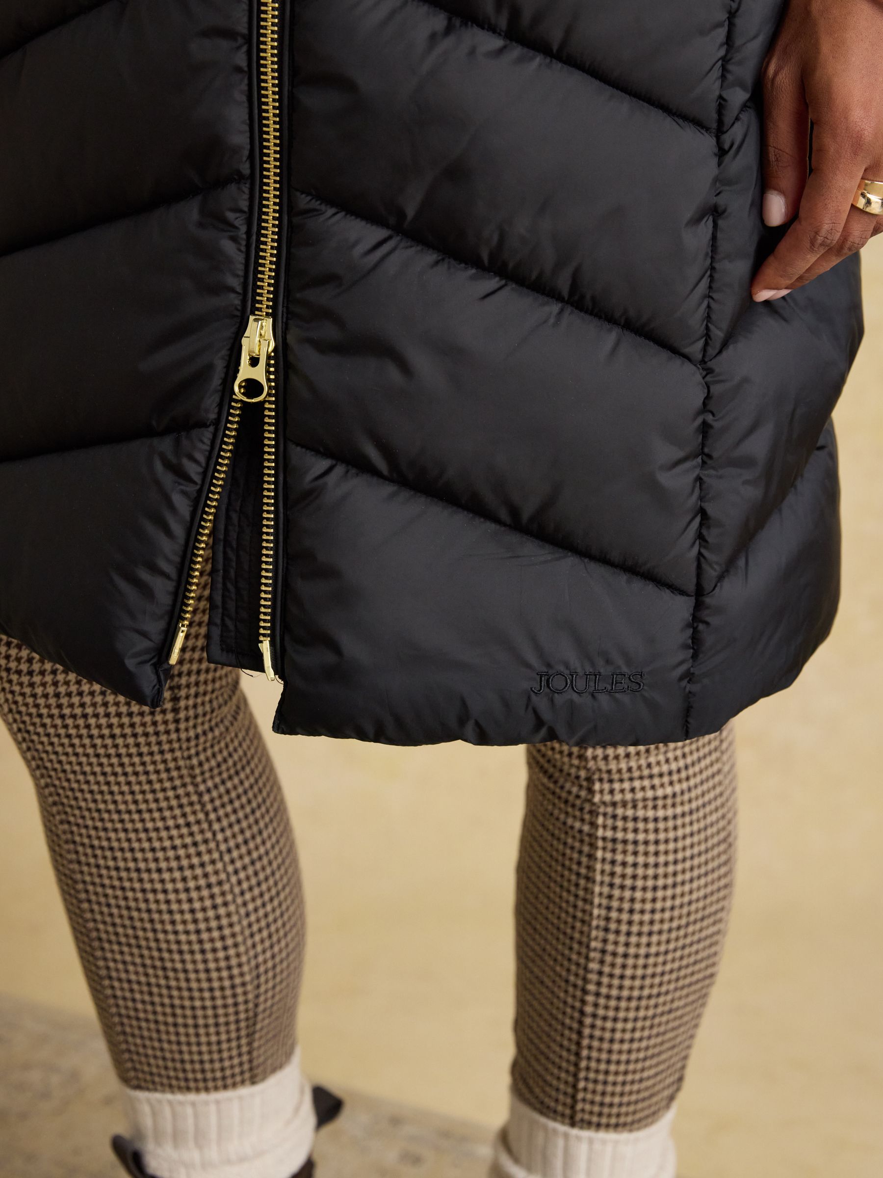 Pembury Black Longline Showerproof Padded Gilet with Hood - Image 6 of 12