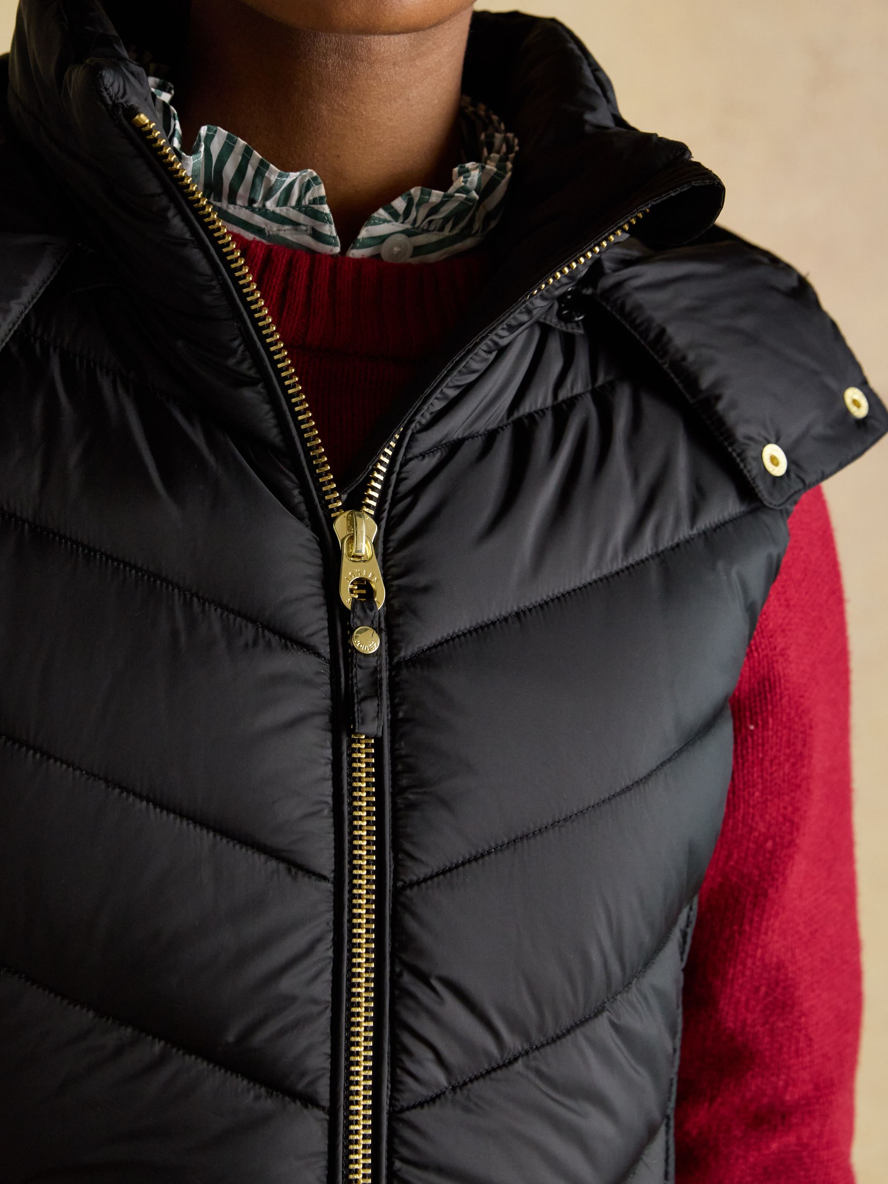 Pembury Black Longline Showerproof Padded Gilet with Hood - Image 7 of 12