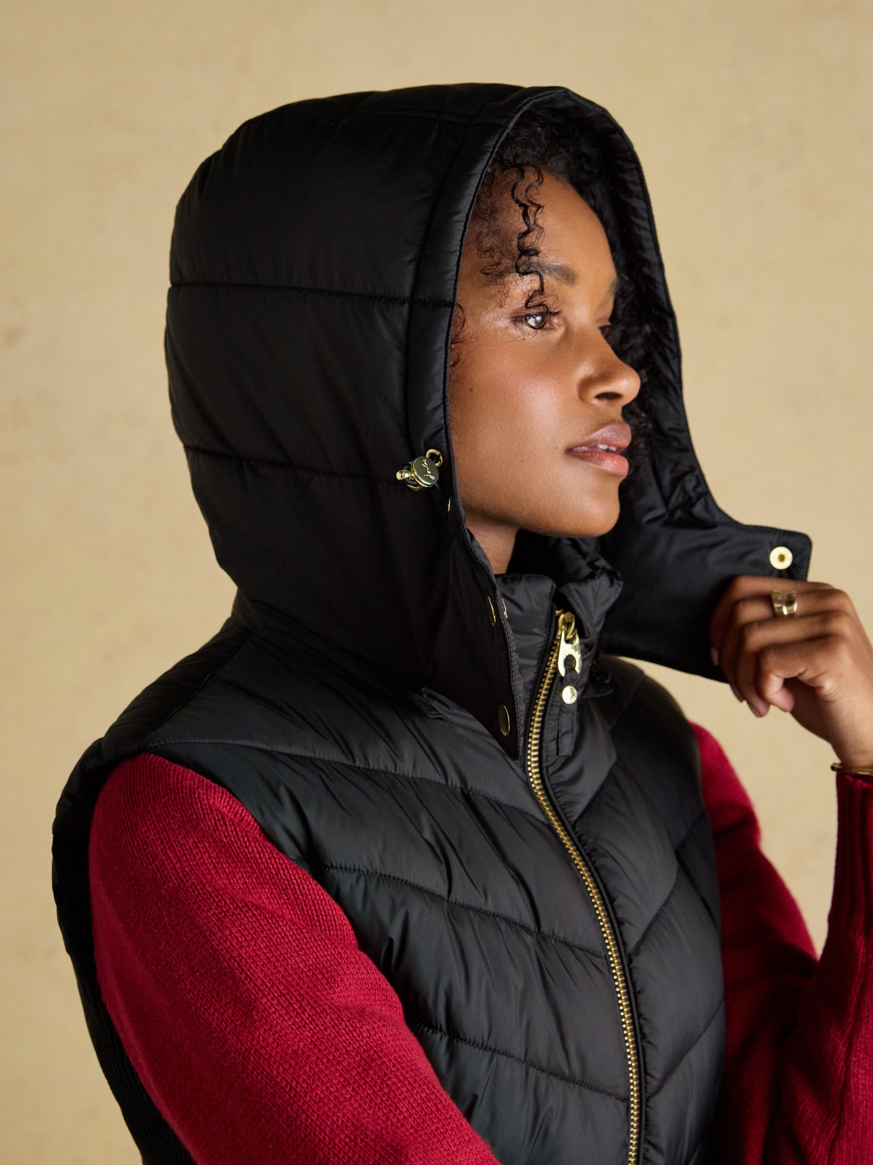 Pembury Black Longline Showerproof Padded Gilet with Hood - Image 9 of 12