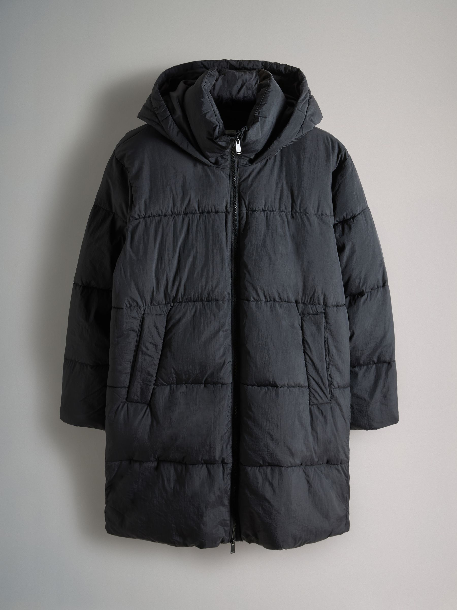 Black - Hooded Longline Padded Midi Coat - Image 2 of 7
