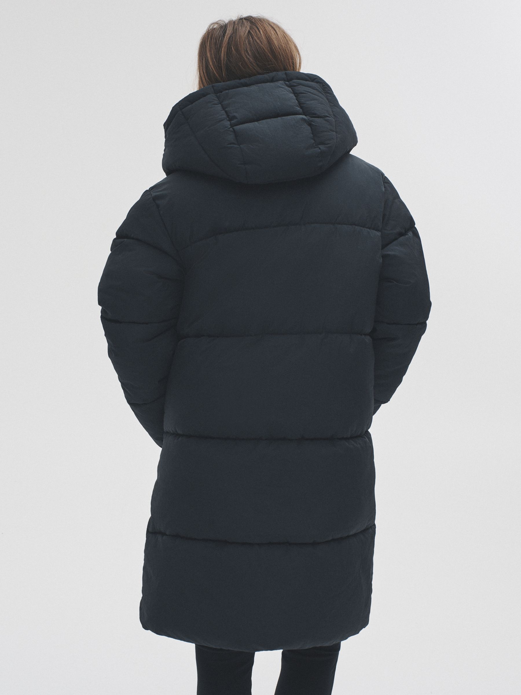 Black - Hooded Longline Padded Midi Coat - Image 3 of 7
