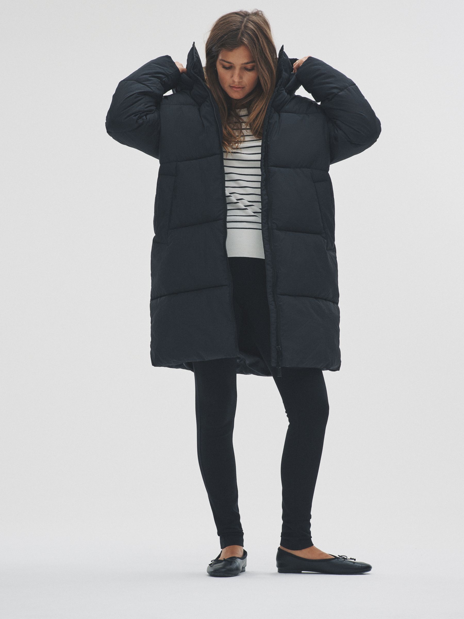 Black - Hooded Longline Padded Midi Coat - Image 4 of 7