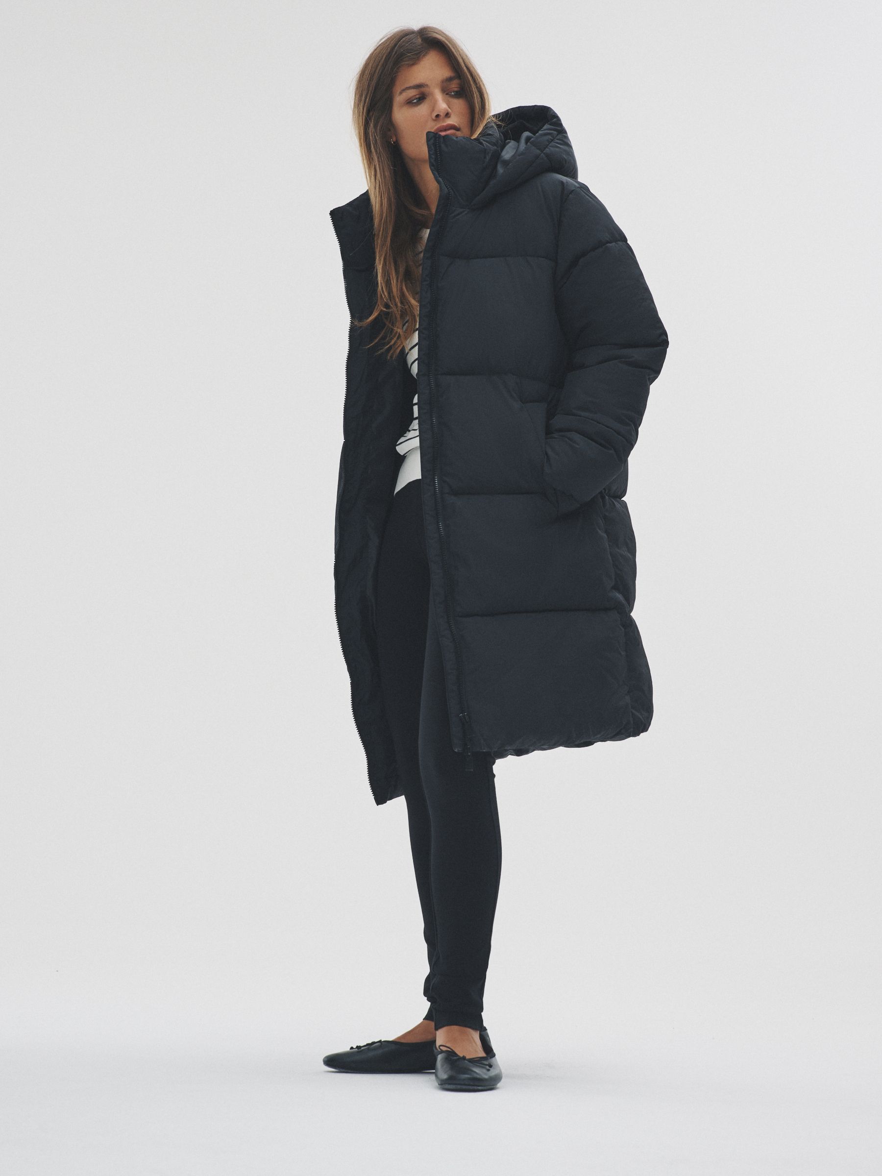 Black - Hooded Longline Padded Midi Coat - Image 5 of 7
