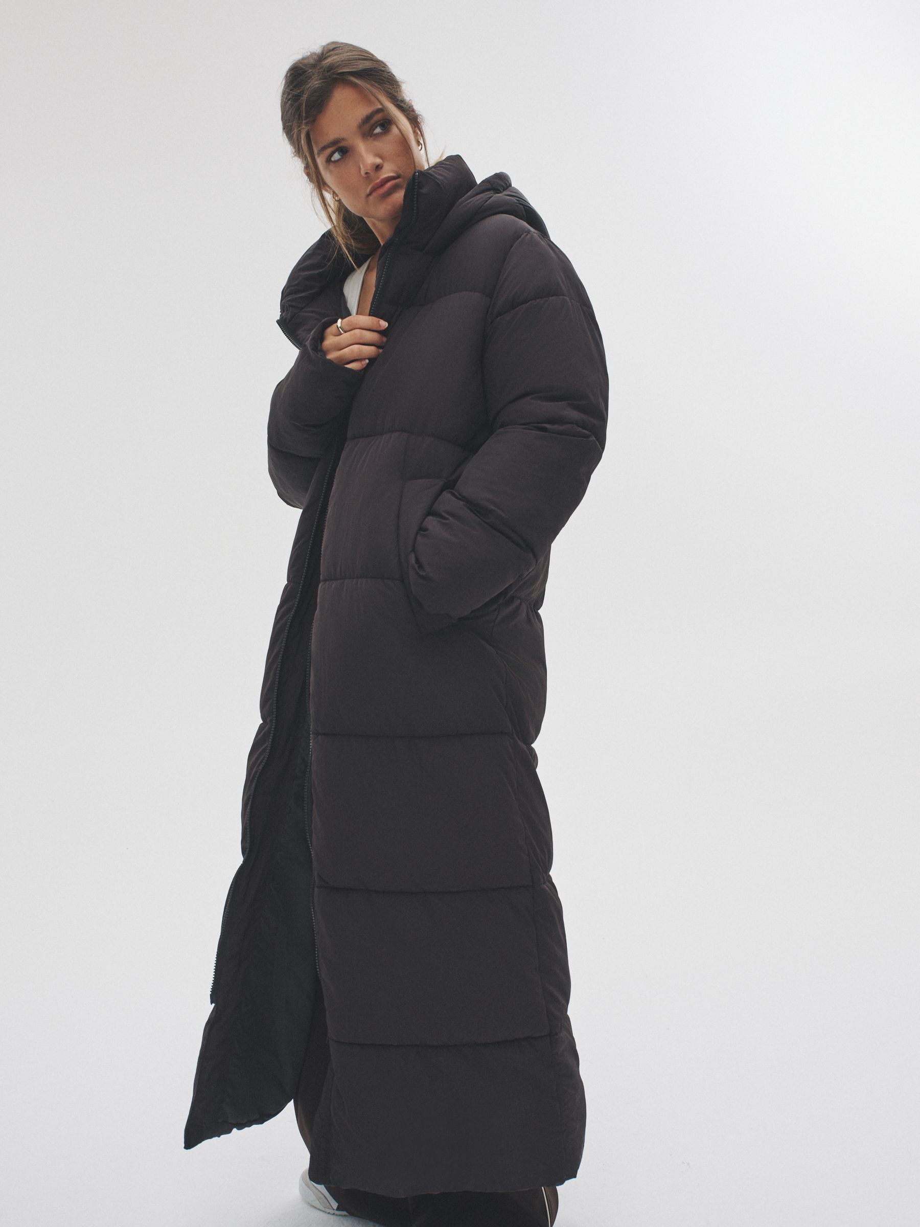 Chocolate Brown - Hooded Longline Padded Maxi Coat - Image 1 of 9