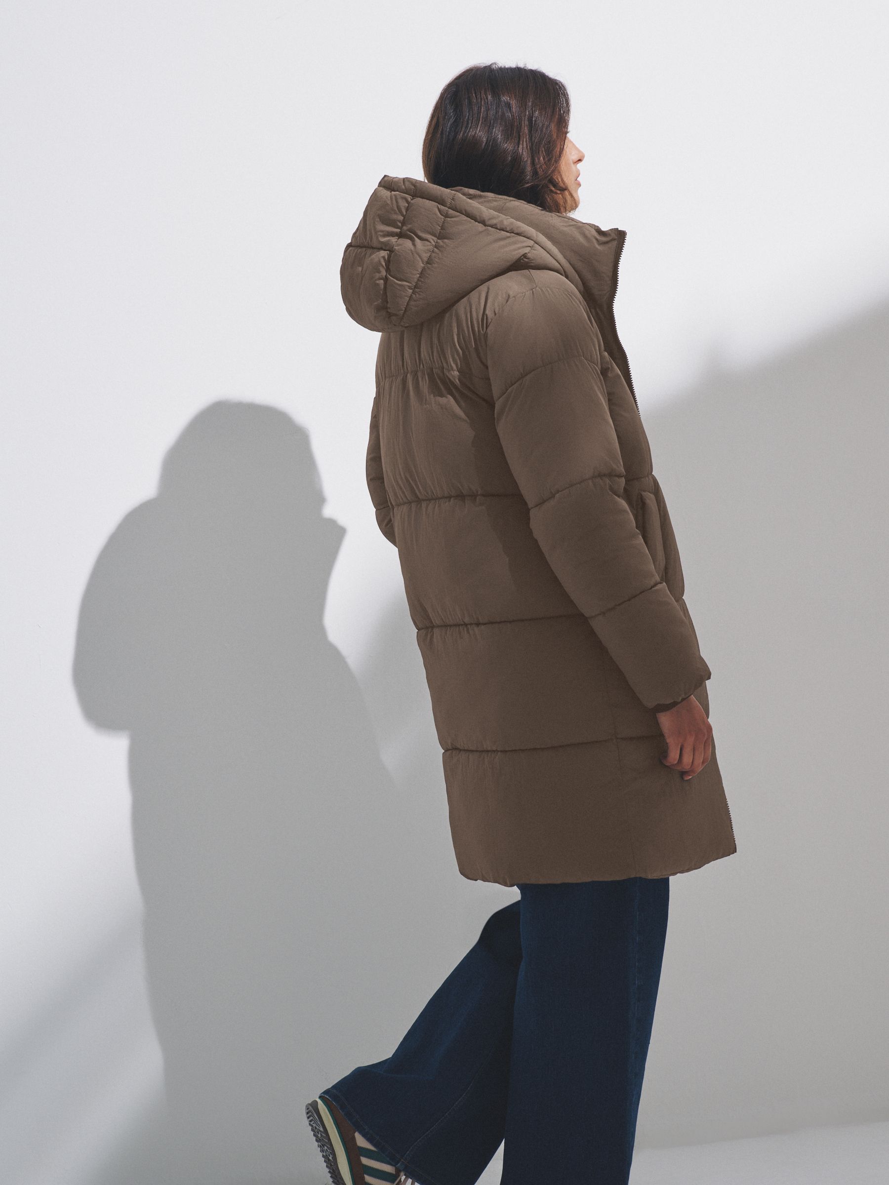 Taupe Brown - Hooded Longline Padded Midi Coat - Image 3 of 11