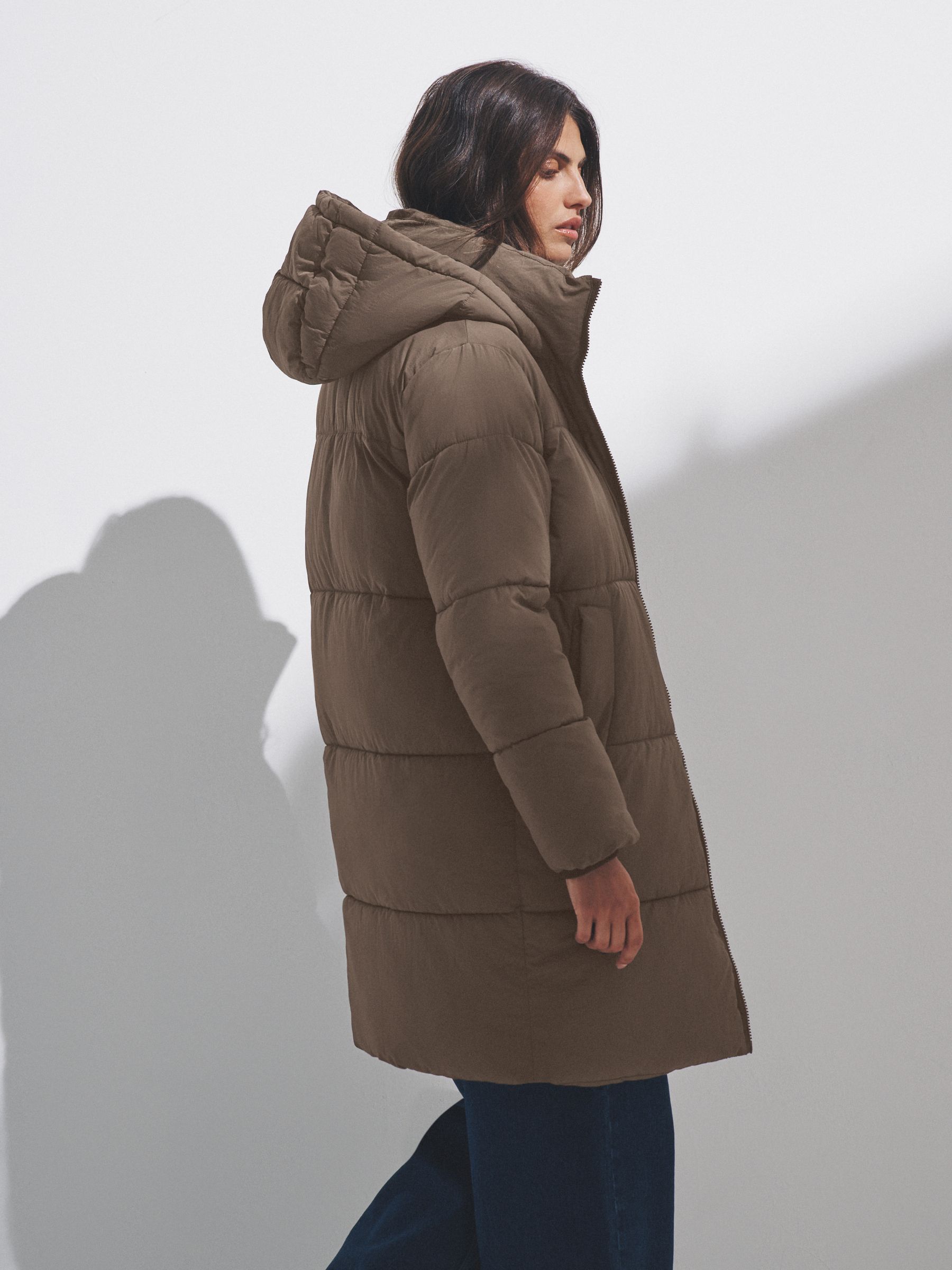 Taupe Brown - Hooded Longline Padded Midi Coat - Image 5 of 11