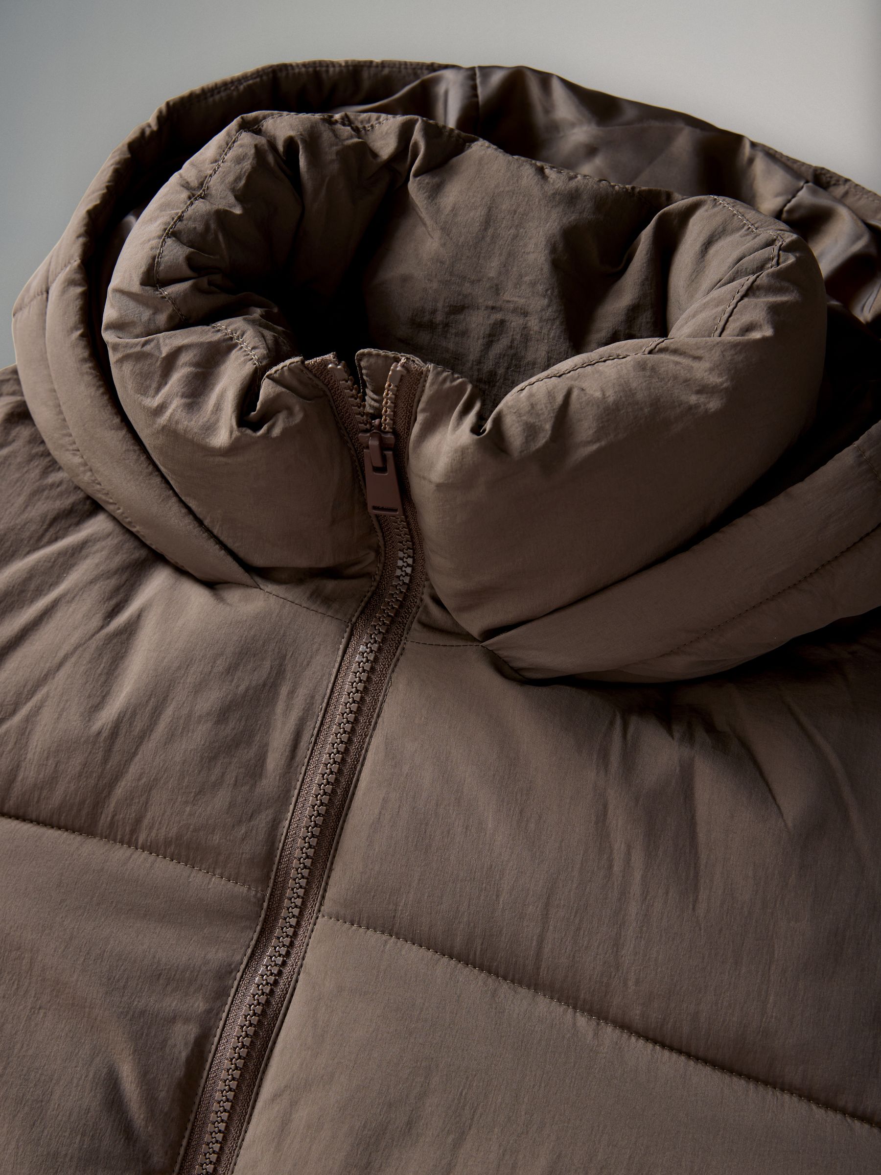 Taupe Brown Hooded Longline Padded Midi Coat - Image 6 of 6 Taupe Brown Hooded Longline Padded Midi Coat - Image 6 of 6