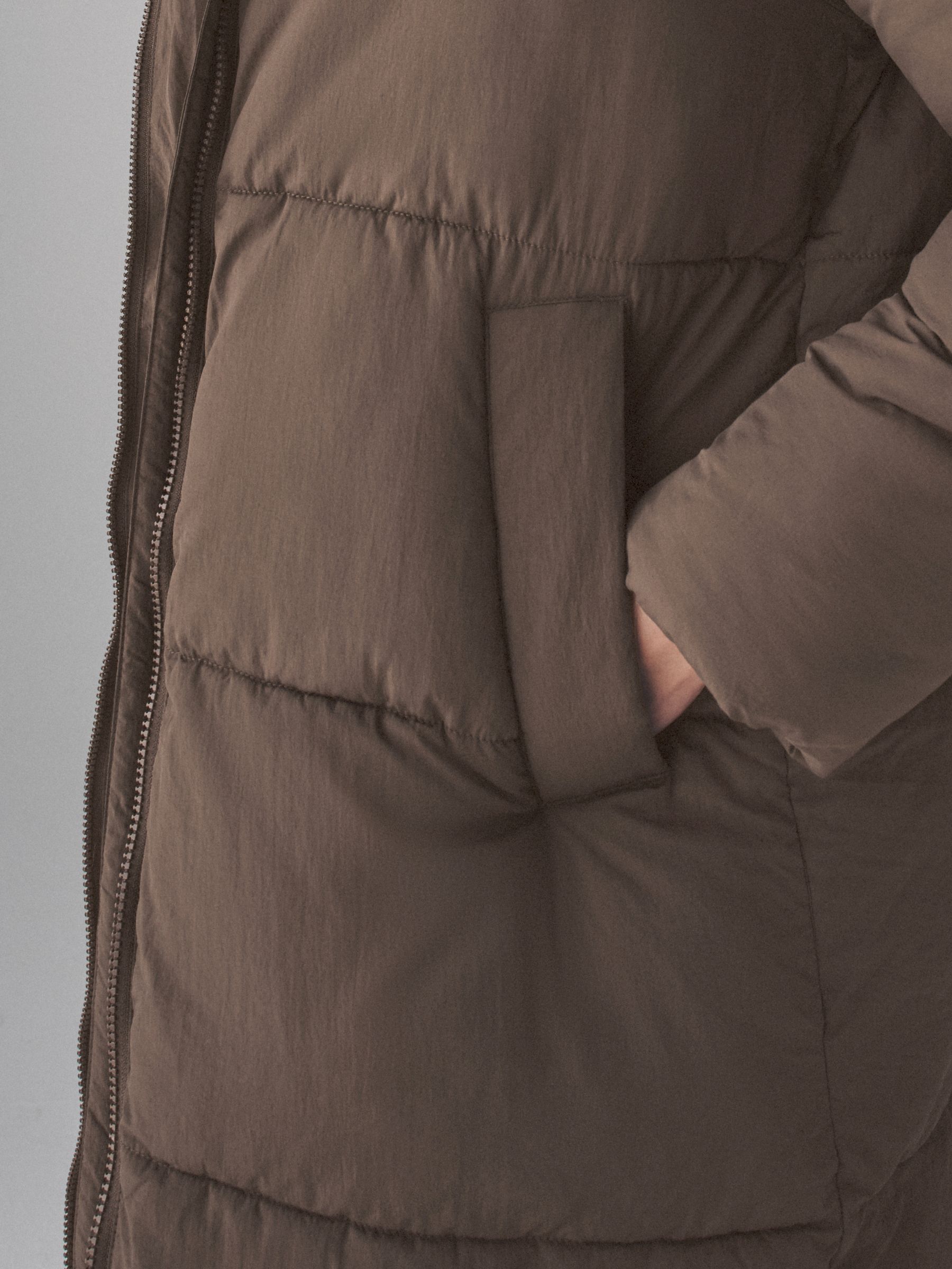 Taupe Brown - Hooded Longline Padded Midi Coat - Image 9 of 11