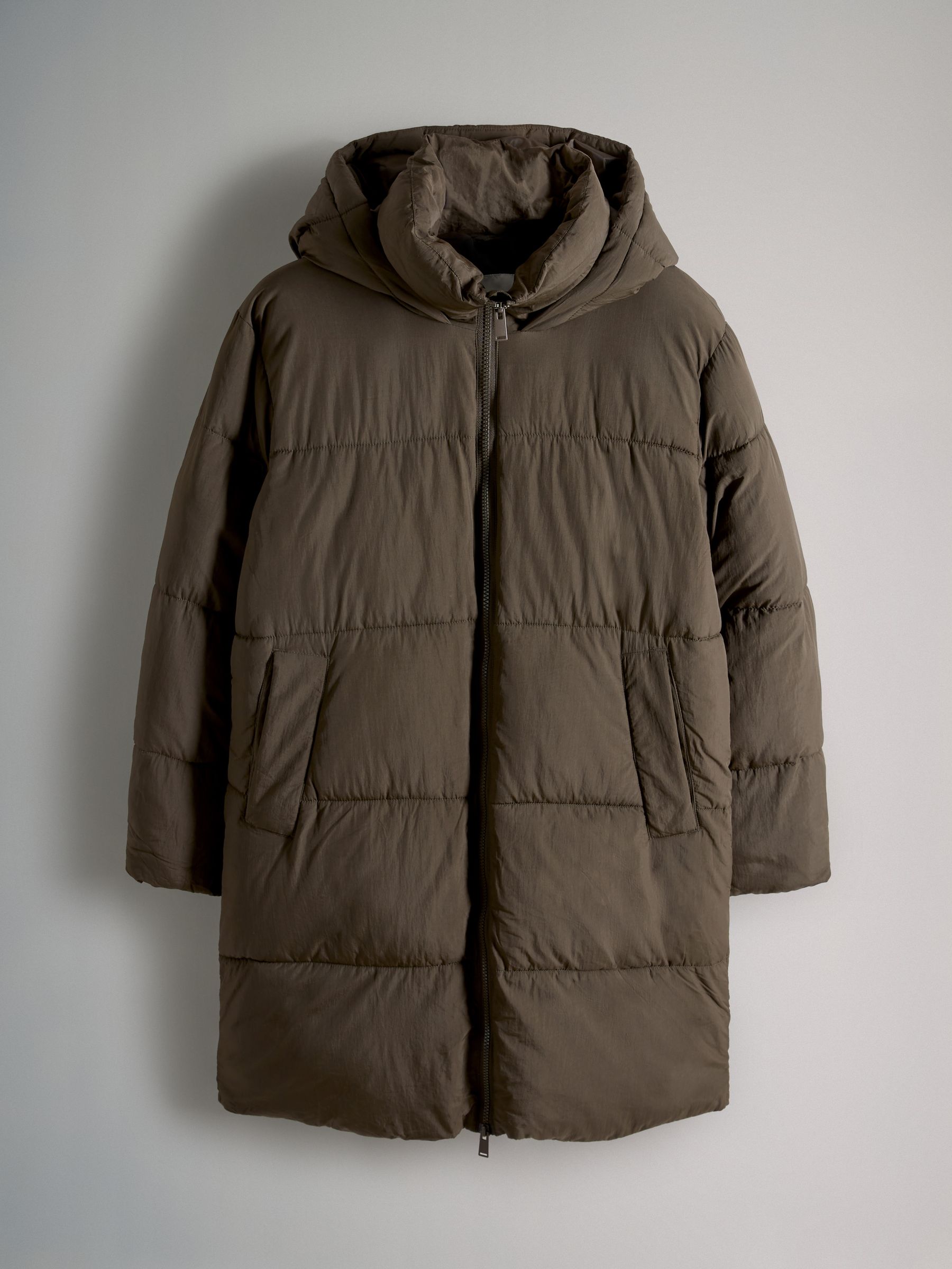 Dark Khaki - Hooded Longline Padded Midi Coat - Image 2 of 8