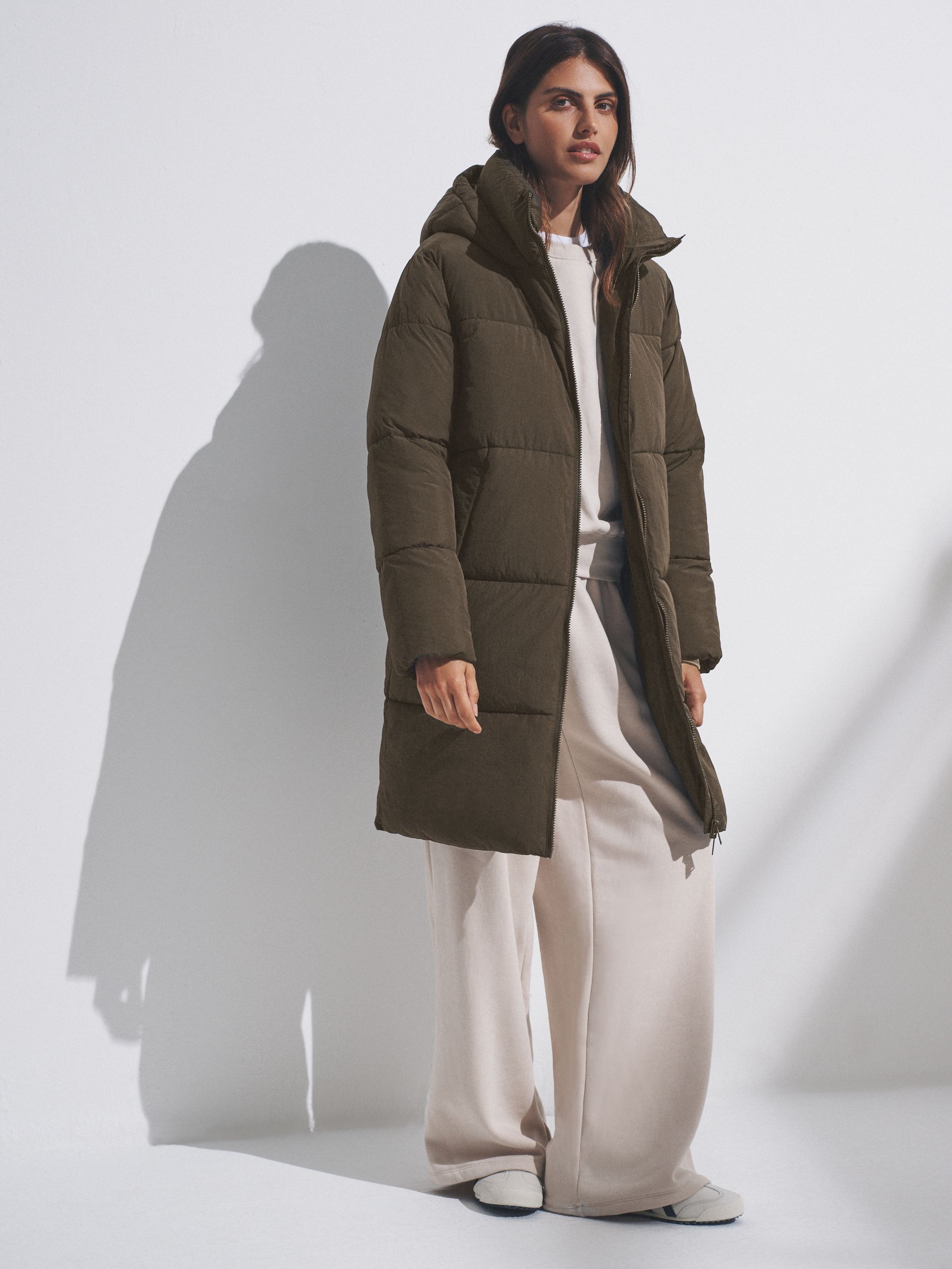 Dark Khaki - Hooded Longline Padded Midi Coat - Image 4 of 8