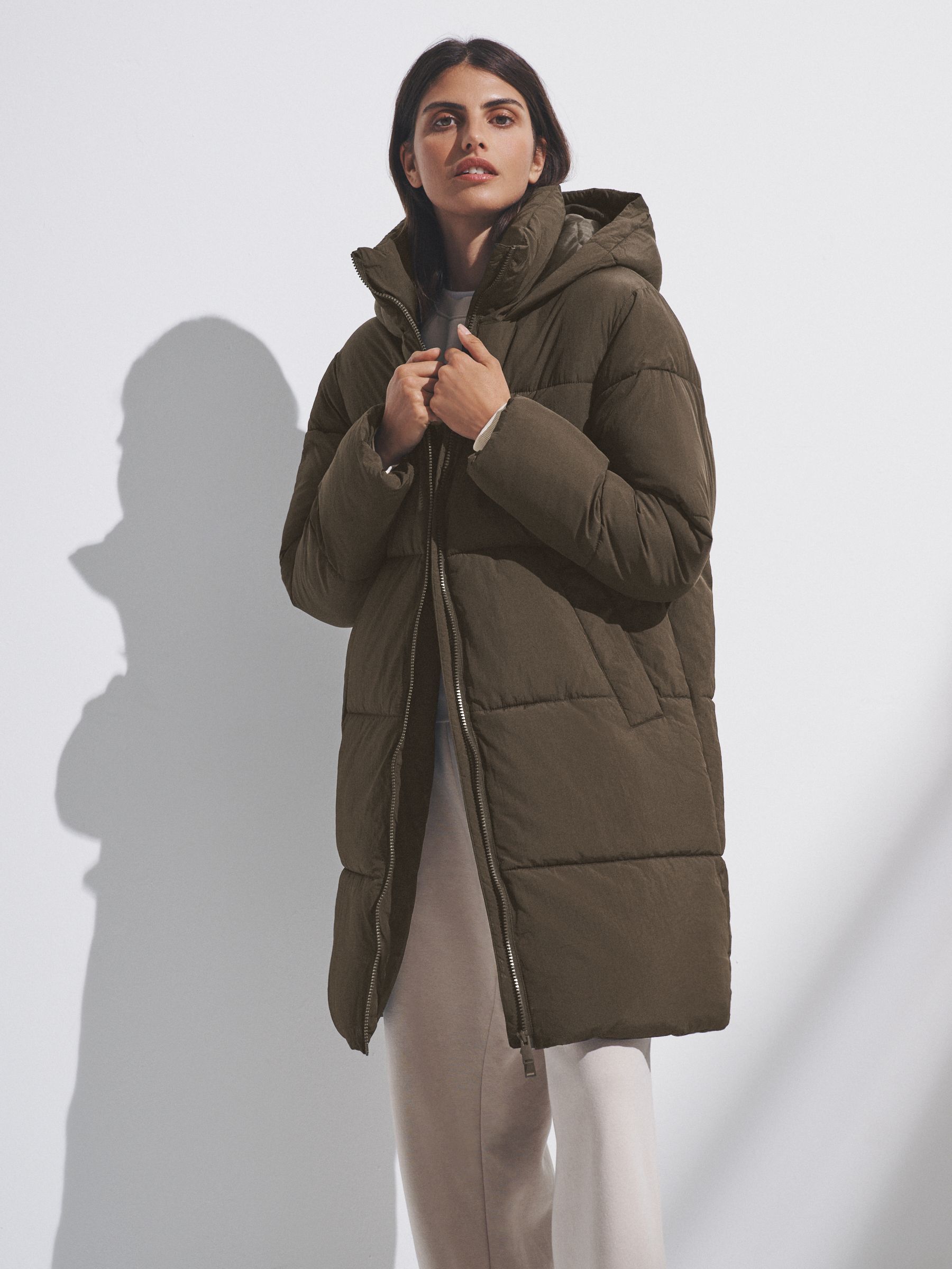 Dark Khaki - Hooded Longline Padded Midi Coat - Image 5 of 8