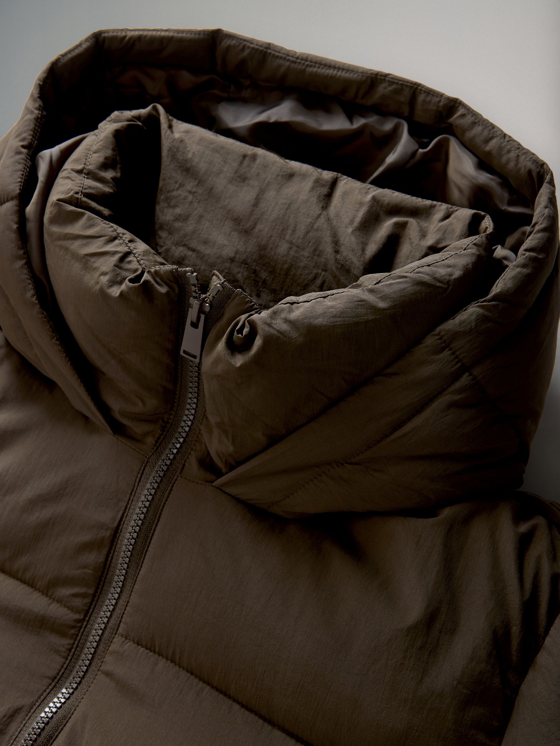 Dark Khaki Green Hooded Longline Padded Midi Coat - Image 6 of 6