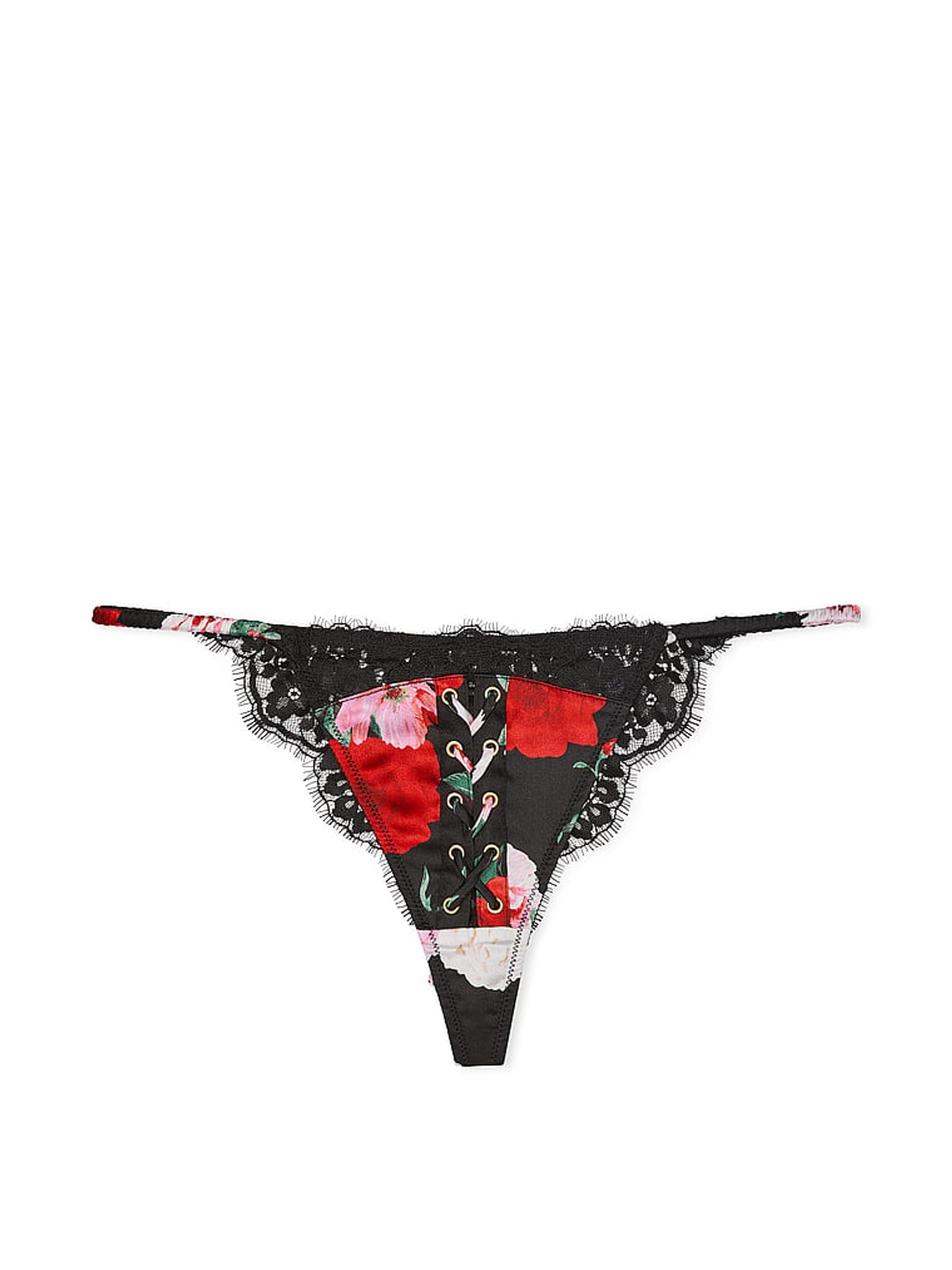 Black Floral Atelier Satin Lace Trim Tanga Knickers - Image 3 of 3
