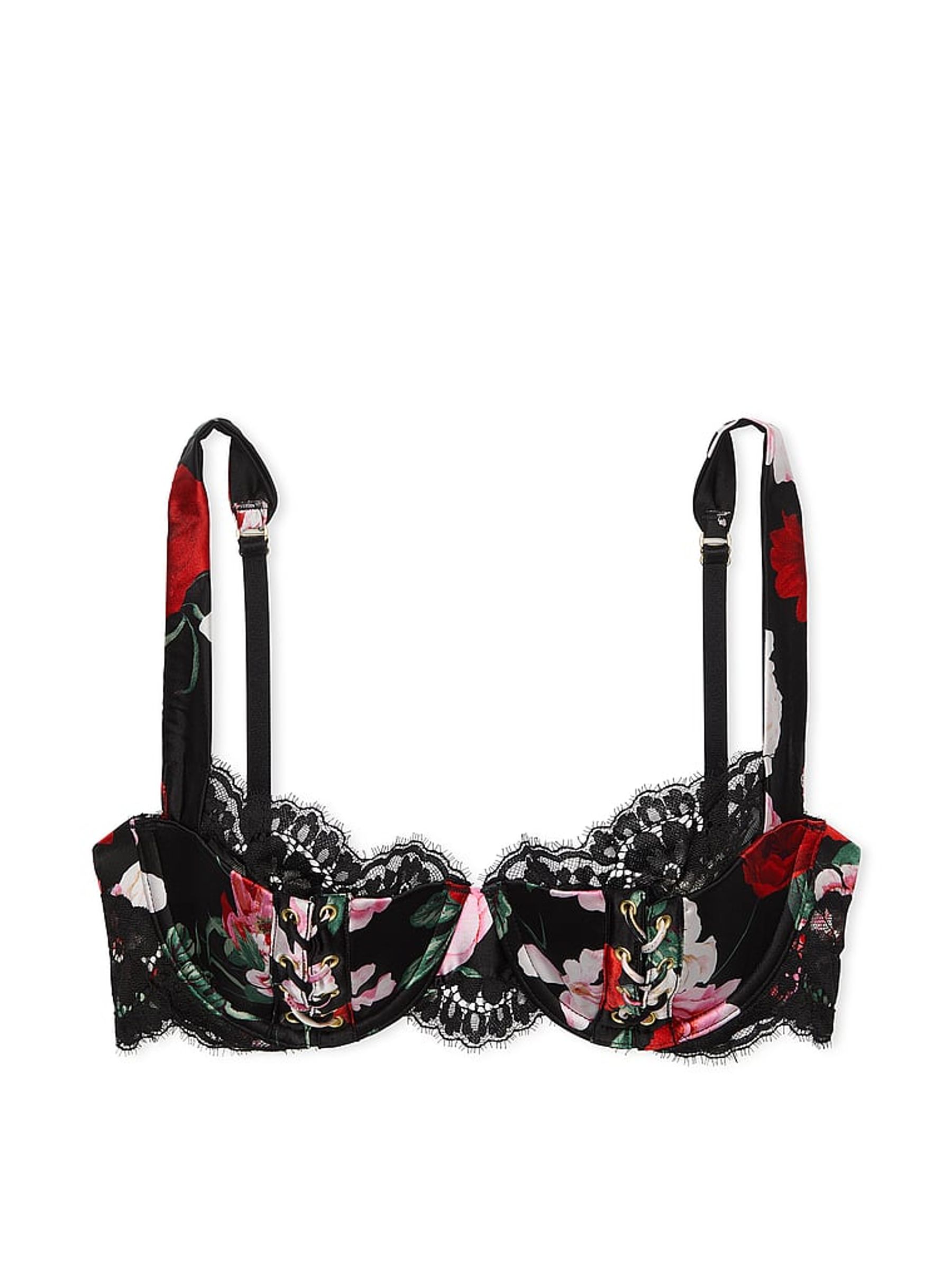 Black Atelier Floral Silk Satin Lace Lightly Lined Balcony Bra - Image 4 of 5