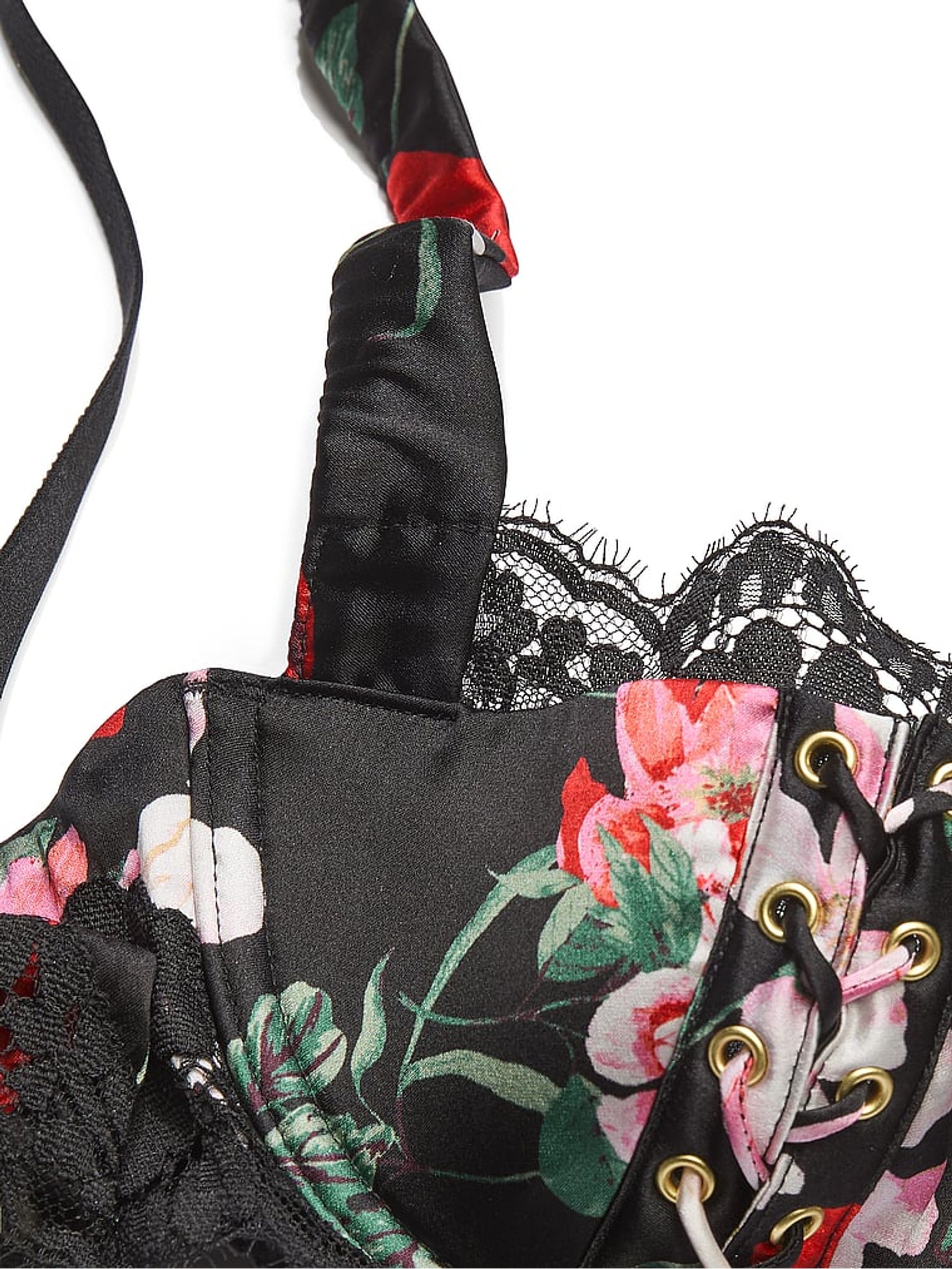 Black Atelier Floral Silk Satin Lace Lightly Lined Balcony Bra - Image 5 of 5