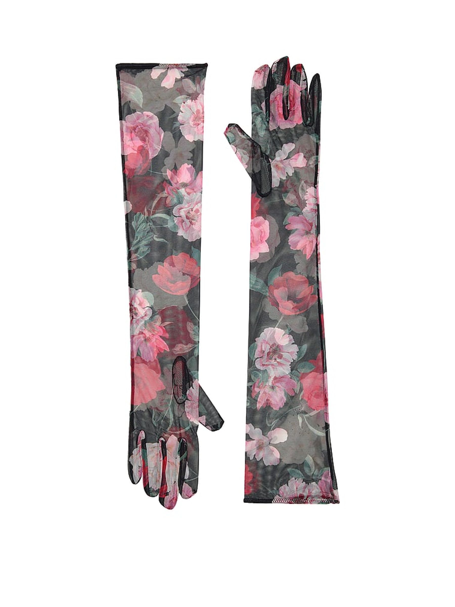 Black Floral Atelier Sheer Long Gloves - Image 1 of 2