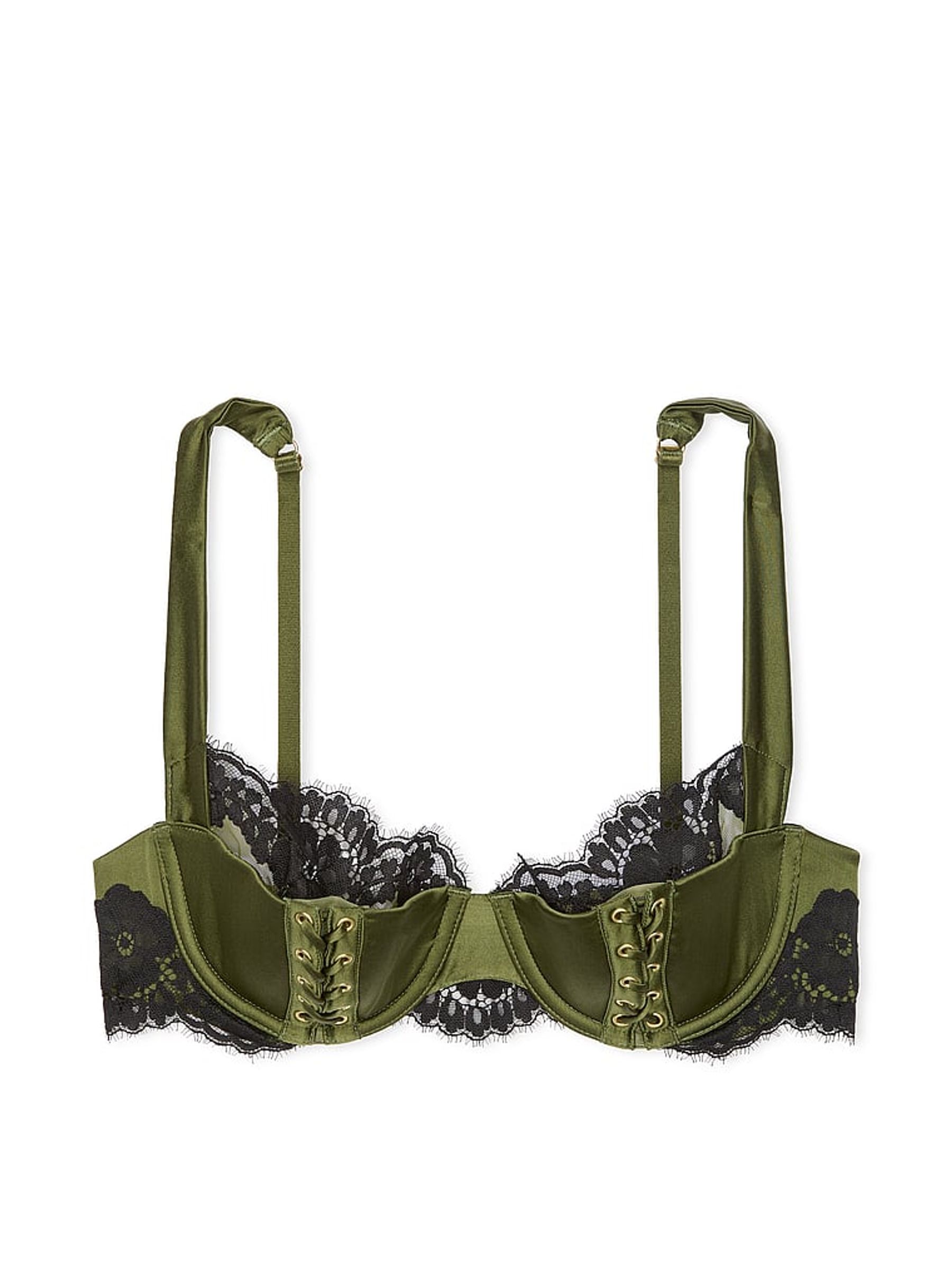 Woodland Green Silk Satin Lace Lightly Lined Balcony Bra - Image 3 of 4