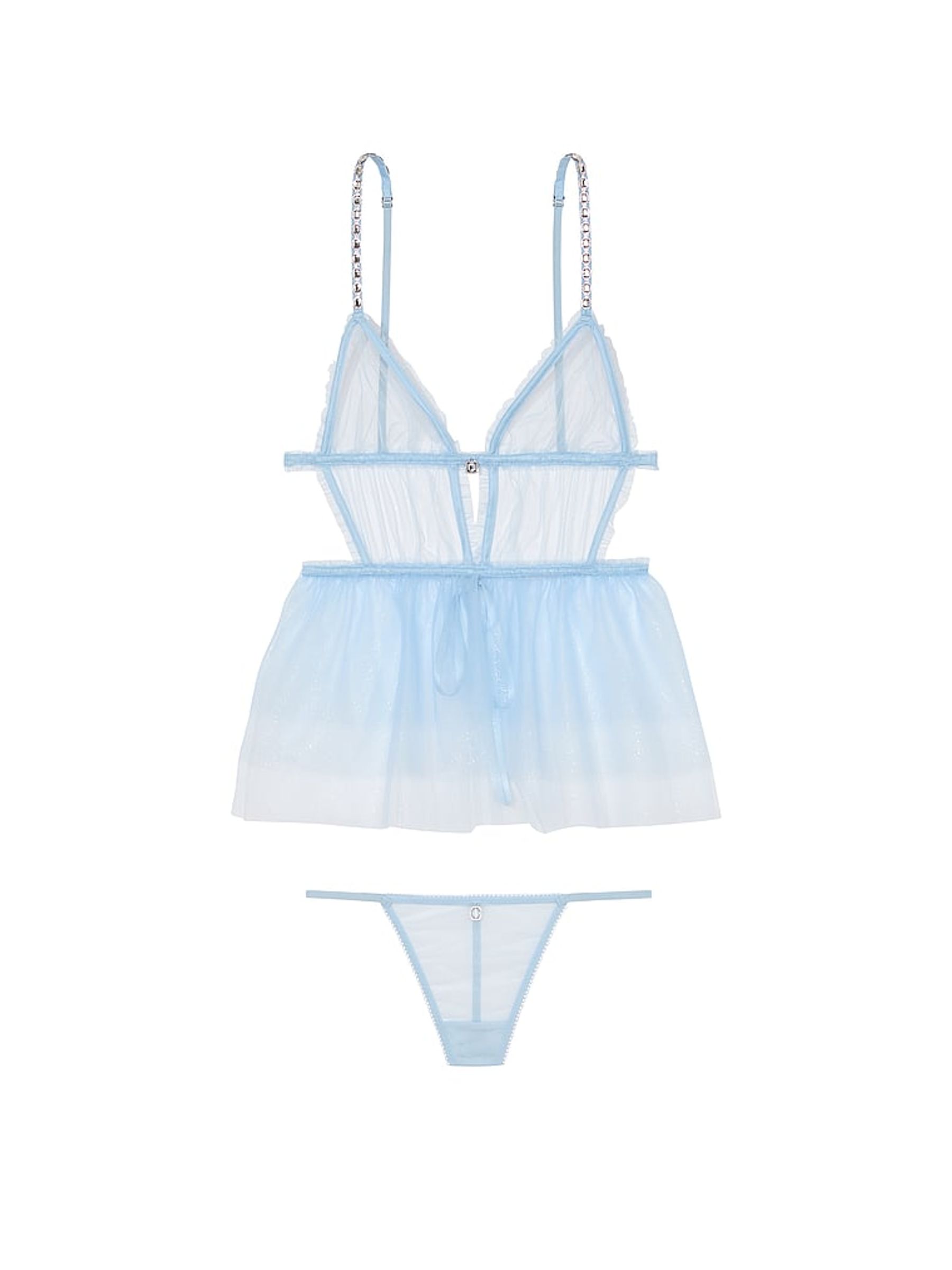 Light Blue Glitter Tulle Babydoll Set - Image 4 of 5
